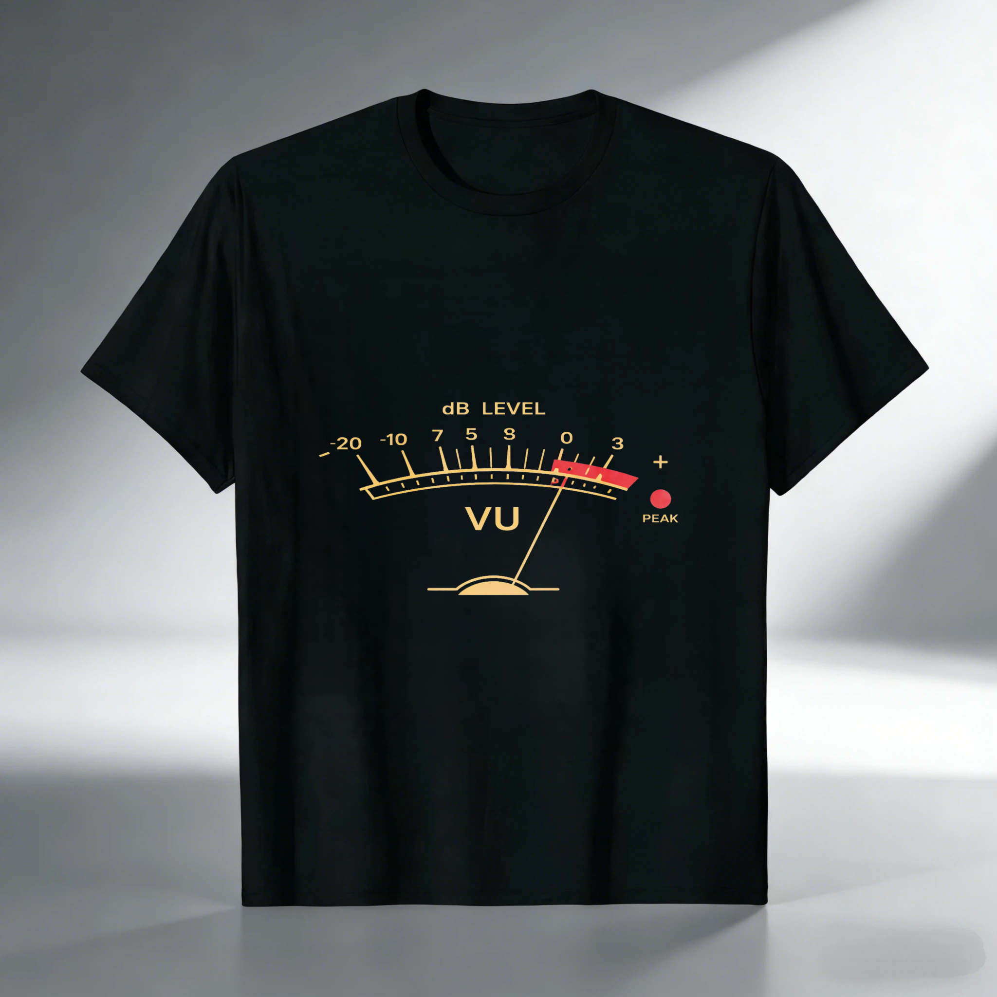 VU Meter Db Level Audio Gauge Design T Shirt Music Recording Studio Theme Black Cotton Shirt