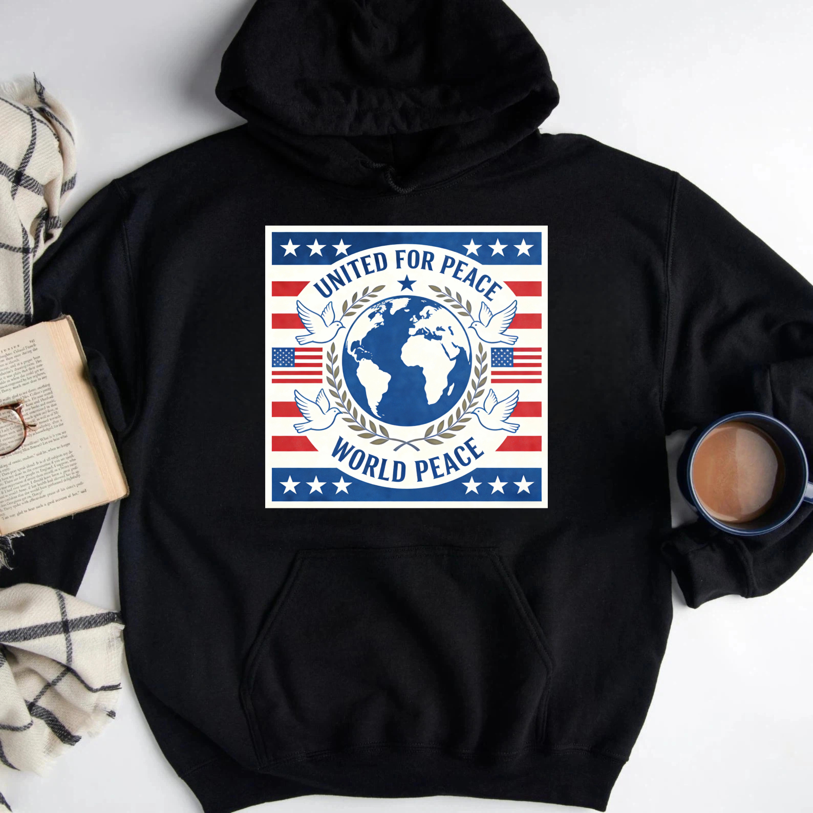 TEECURENT United For Peace World Peace Hoodie American Flag Design Global Unity Sweatshirt Patriotic Clothing For Men Women Unisex Apparel