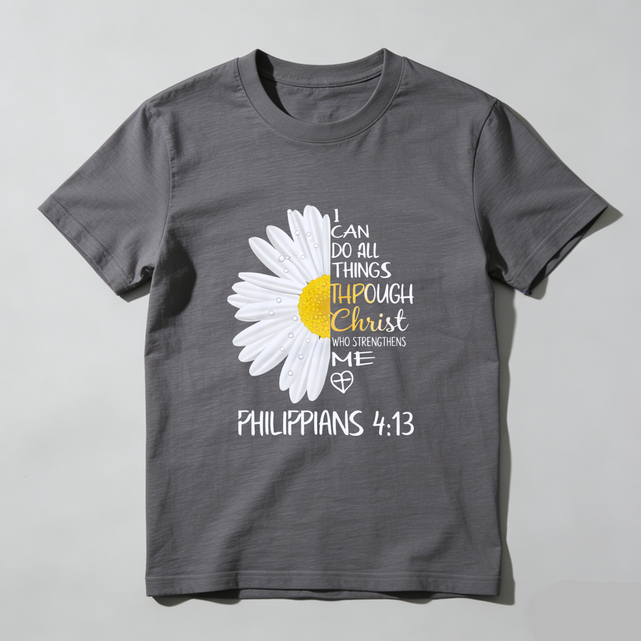 TEECURENT I Can Do All Things Through Christ Who Strengthens Me Philippians 413 Daisy Flower Christian T Shirt WOMEN