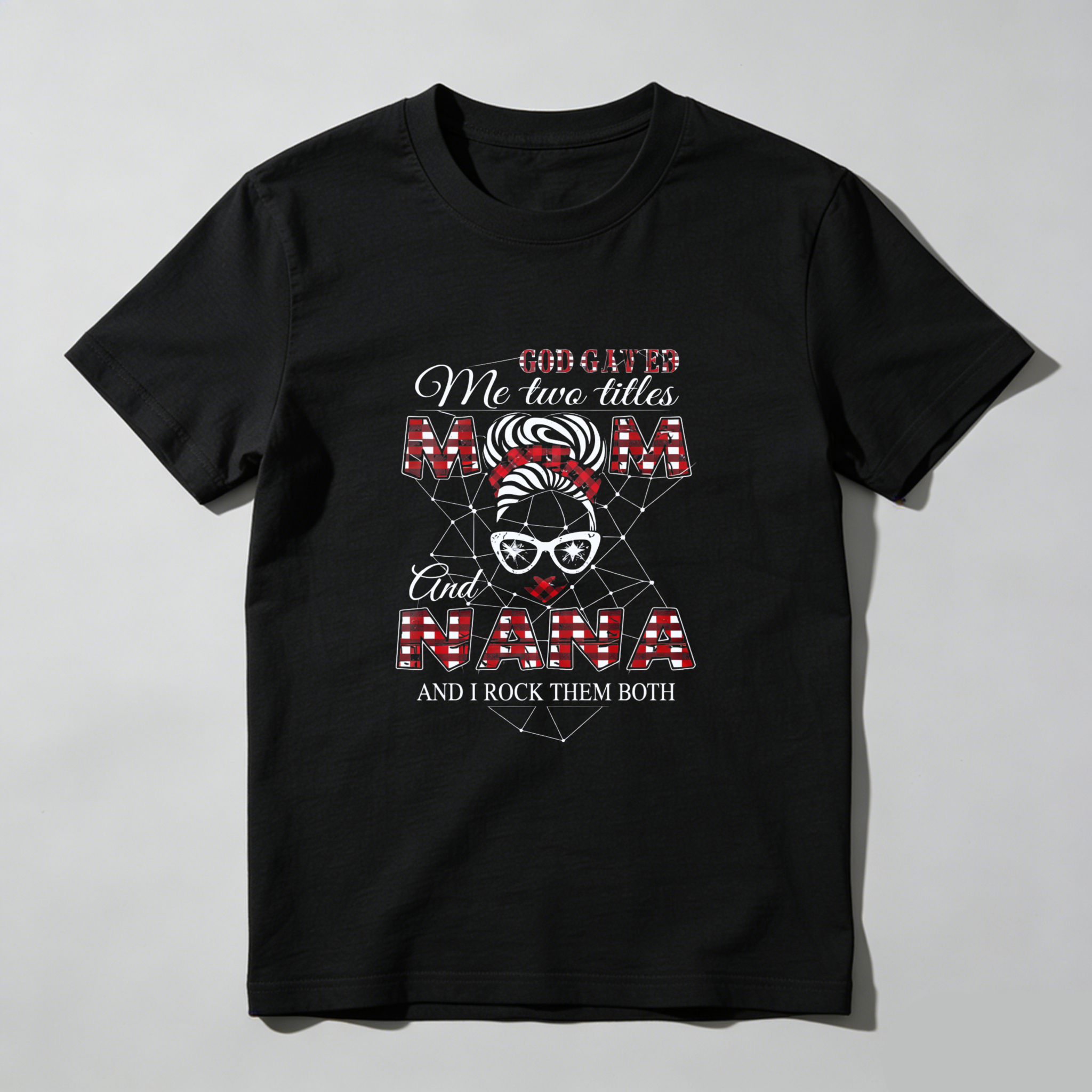 TEECURENT God Gave Me Two Titles Mom And Nana And I Rock Them Both T Shirt WOMEN