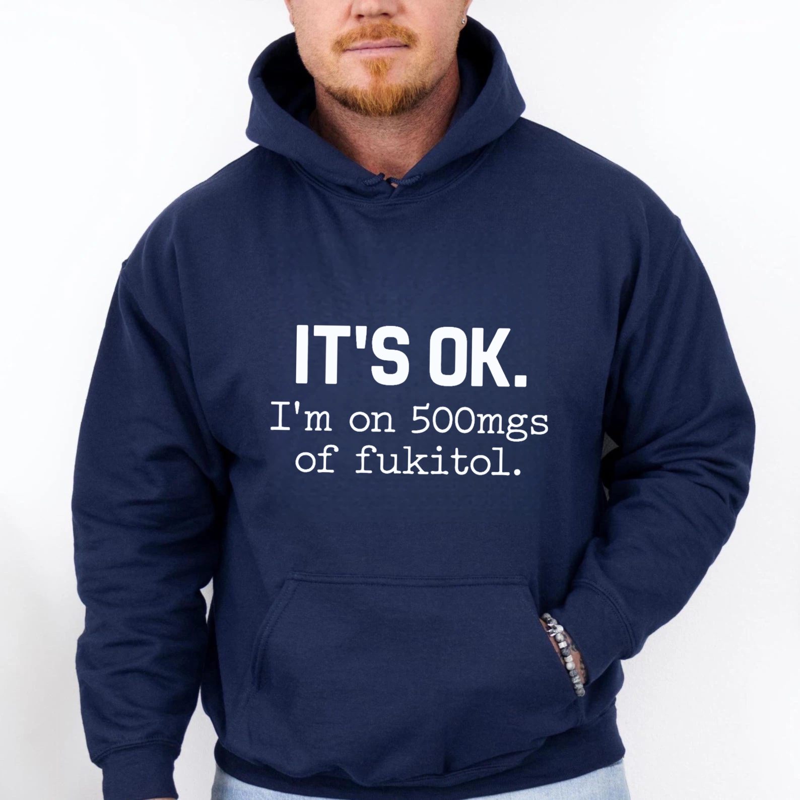 TEECURENT Gildan Its Ok Im On 500Mgs Of Fukitol Hoodie Black Sweatshirt Funny Statement Pullover Casual Wear For Men Women Unisex Clothing