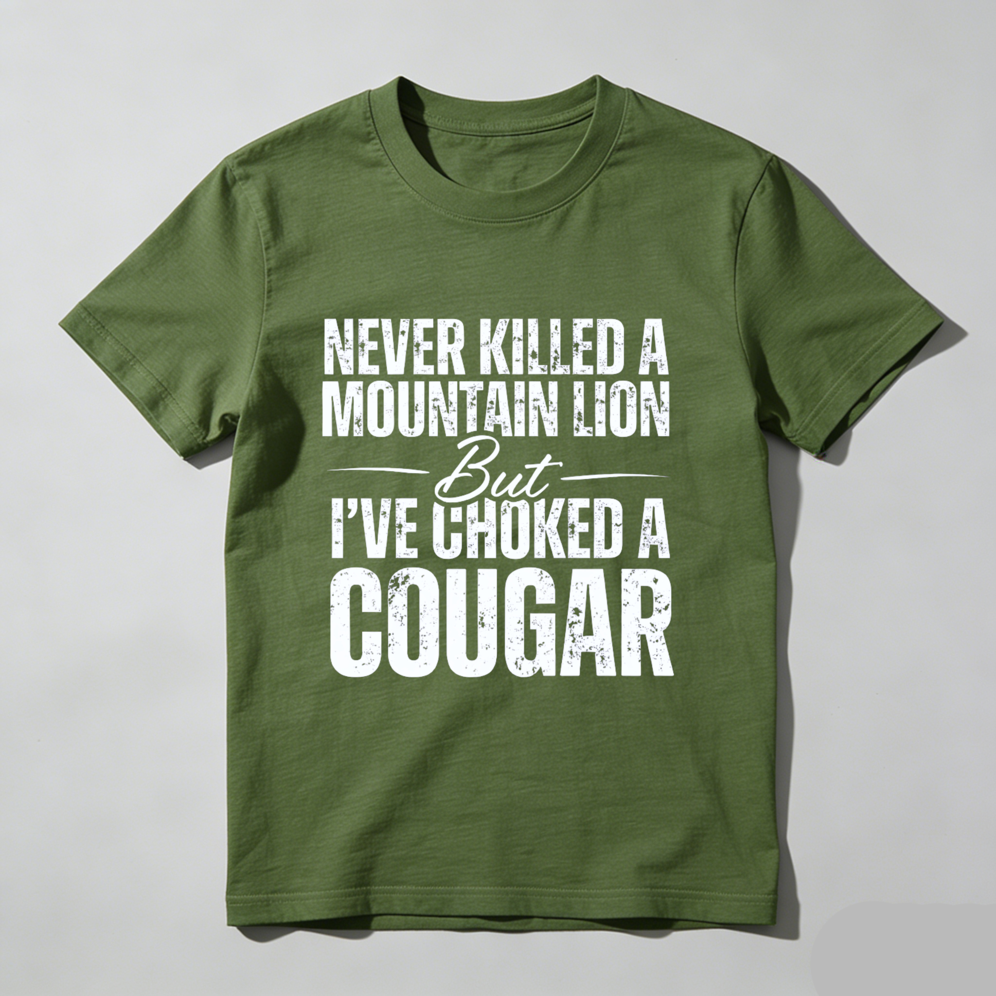TEECURENT Never Killed A Mountain Lion But Ive Choked A Cougar T Shirt Funny Hunting Humor Gift For Men Women Outdoor Adventure Wear