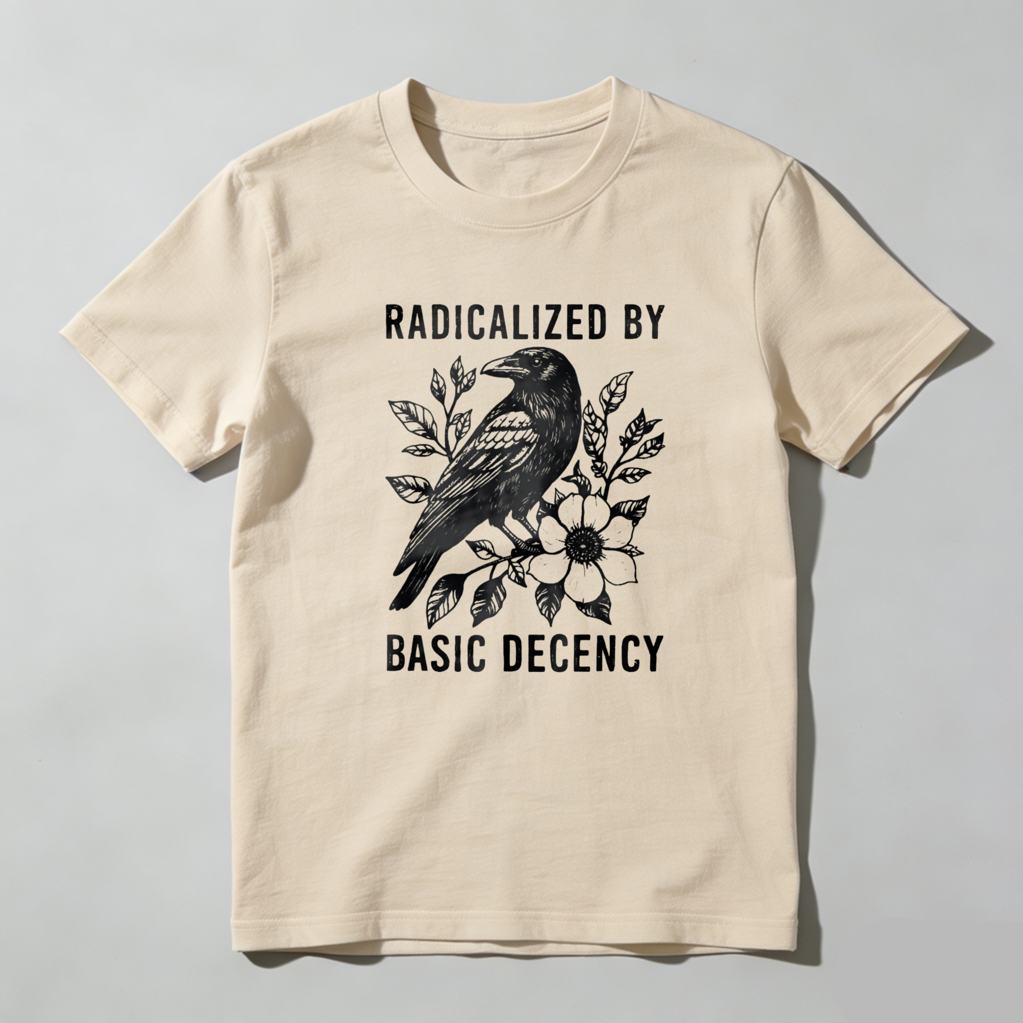 TEECURENTRadicalized By Basic Decency Bird And Floral Design T Shirt-TeeCurent