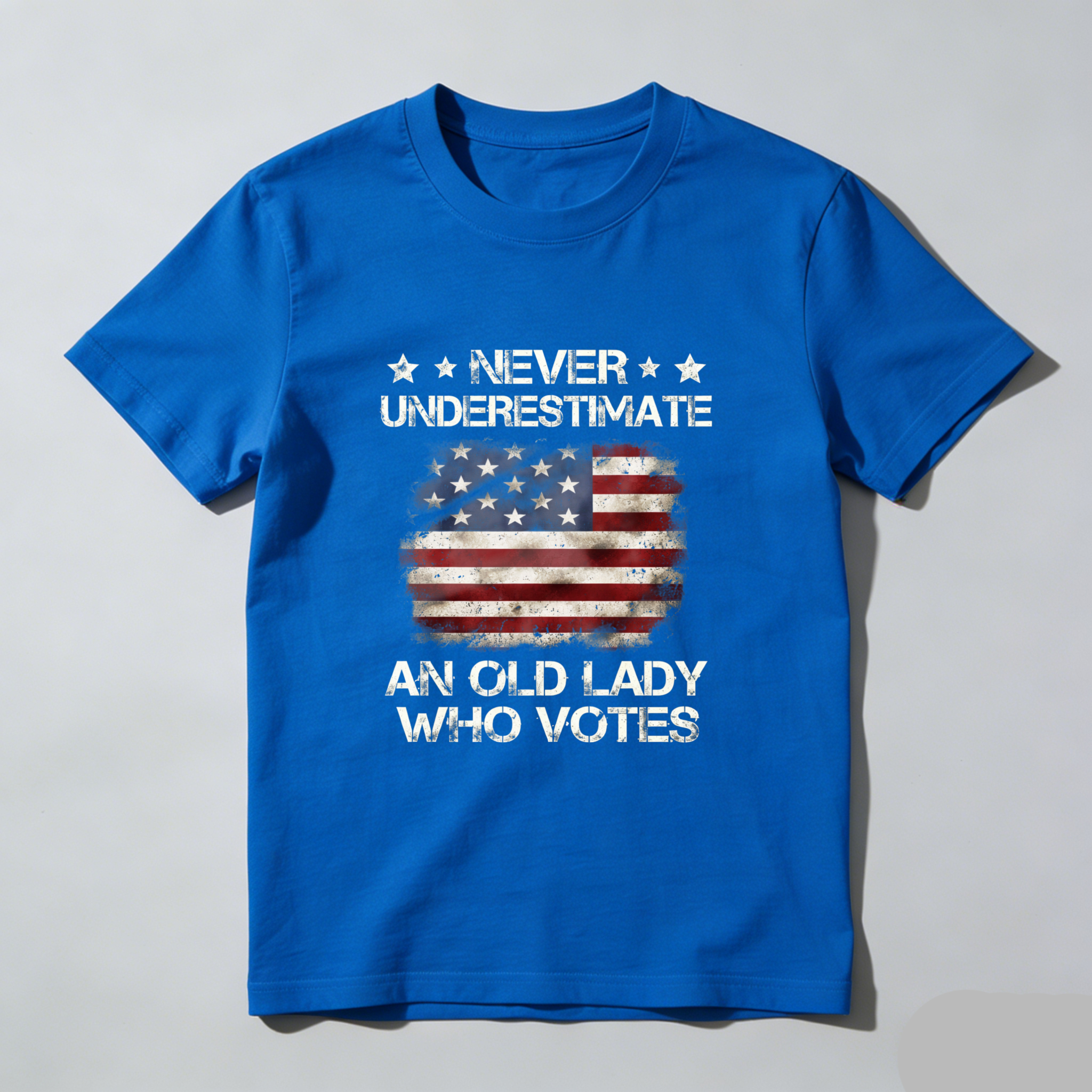 TEECURENT Never Underestimate An Old Lady Who Votes American Flag Patriotic T-Shirt WOMEN