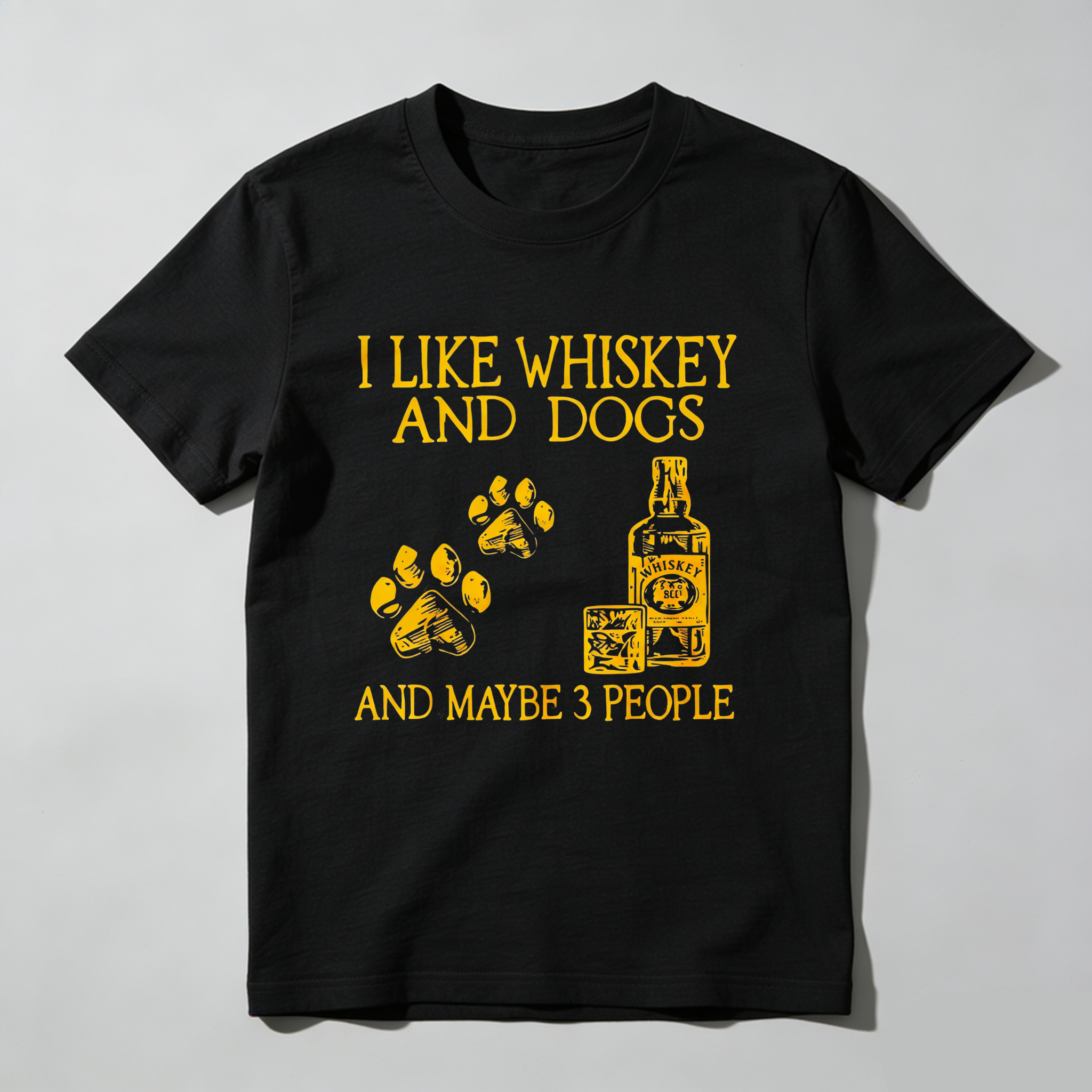 TEECURENT I Like Whiskey And Dogs And Maybe 3 People Pure Cotton Short Sleeve T Shirt-TeeCurent