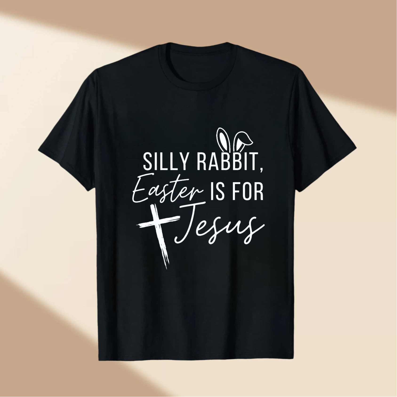 TEECURENT Silly Rabbit Easter Is For Jesus Christian Easter T Shirt With Cross And Bunny Ears Design WOMEN