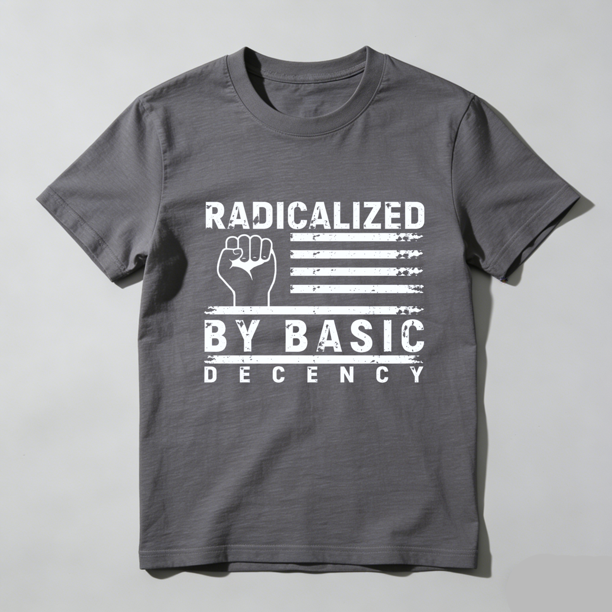 TEECURENTRadicalized By Basic Decency T Shirt With Fist And American Flag Design Black Men Women Unisex Streetwear Graphic Tee-TeeCurent