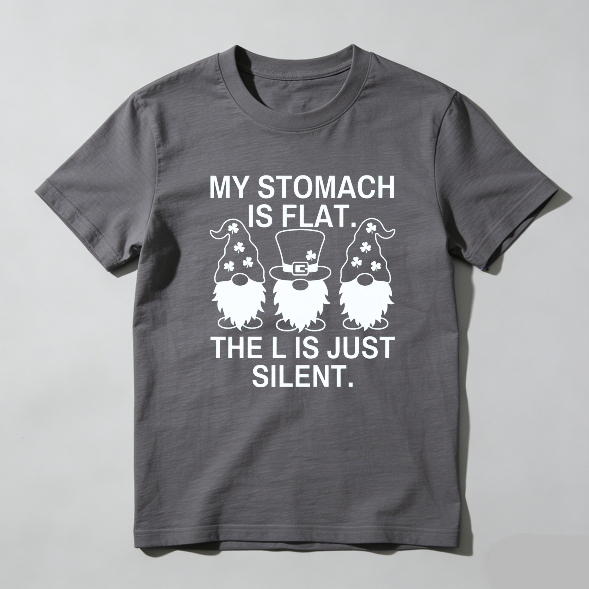 TEECURENT My Stomach Is Flat The L Is Just Silent Gnomes Funny T-Shirt