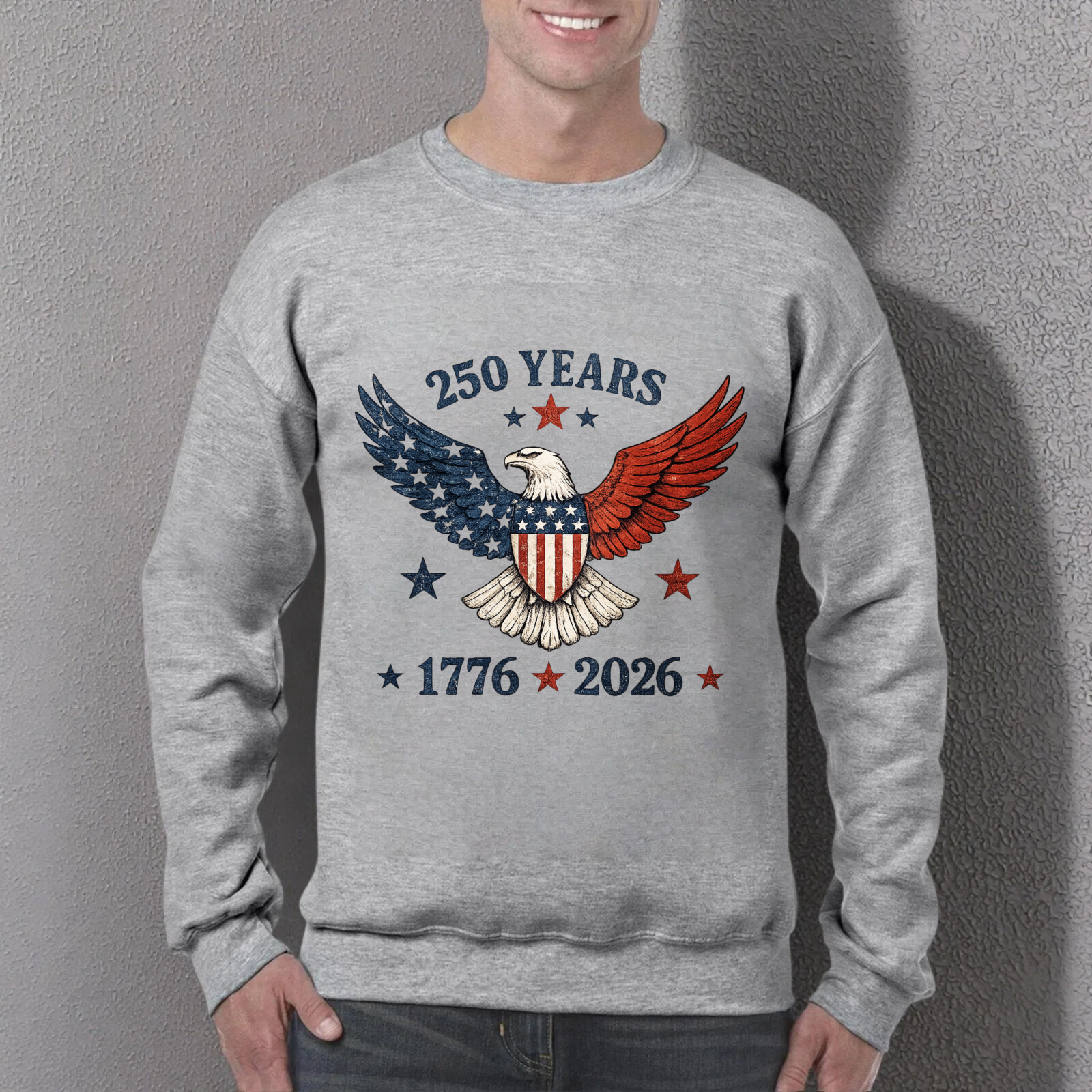 Two Years American Eagle Patriotic Sweatshirt 1776 2026 Independence Day Usa Flag Design Crewneck Pullover Black
