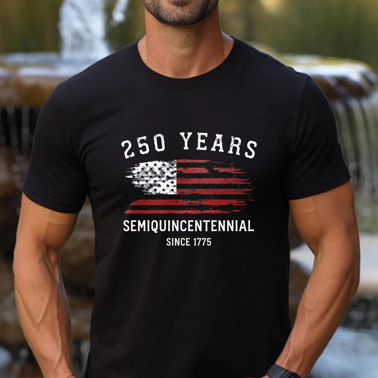 250 Years Semiquincentennial Since 1775 American Flag T-Shirt Black