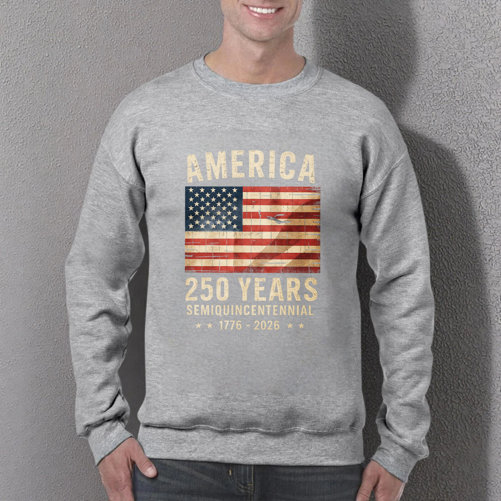 America 250 Years Semi Quincentennial 1776 2026 Usa Flag Sweatshirt Black Unisex Crewneck Pullover Long Sleeve Top