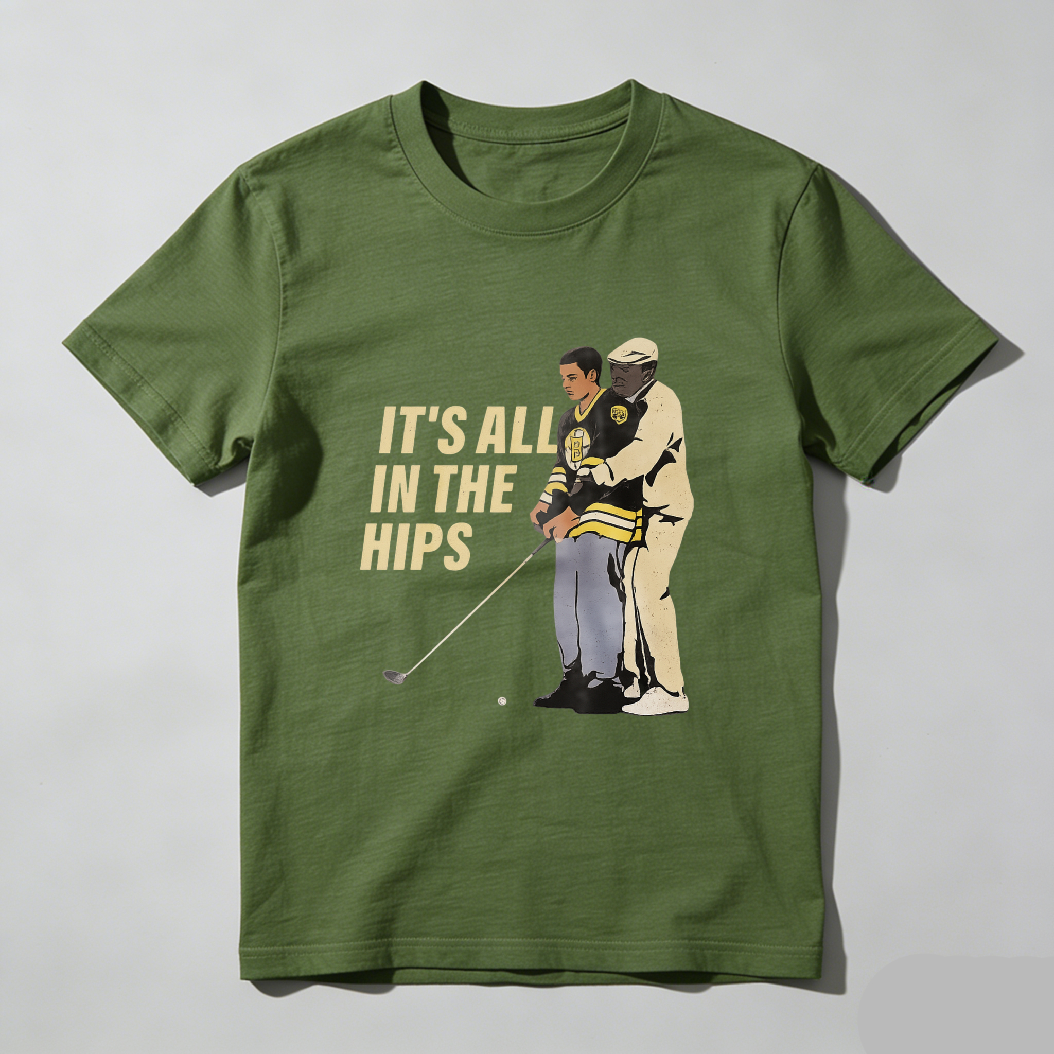 TEECURENT It All In The Hips Golf T-Shirt With Golfer And Coach Graphic Design For Men And Women Casual Wear