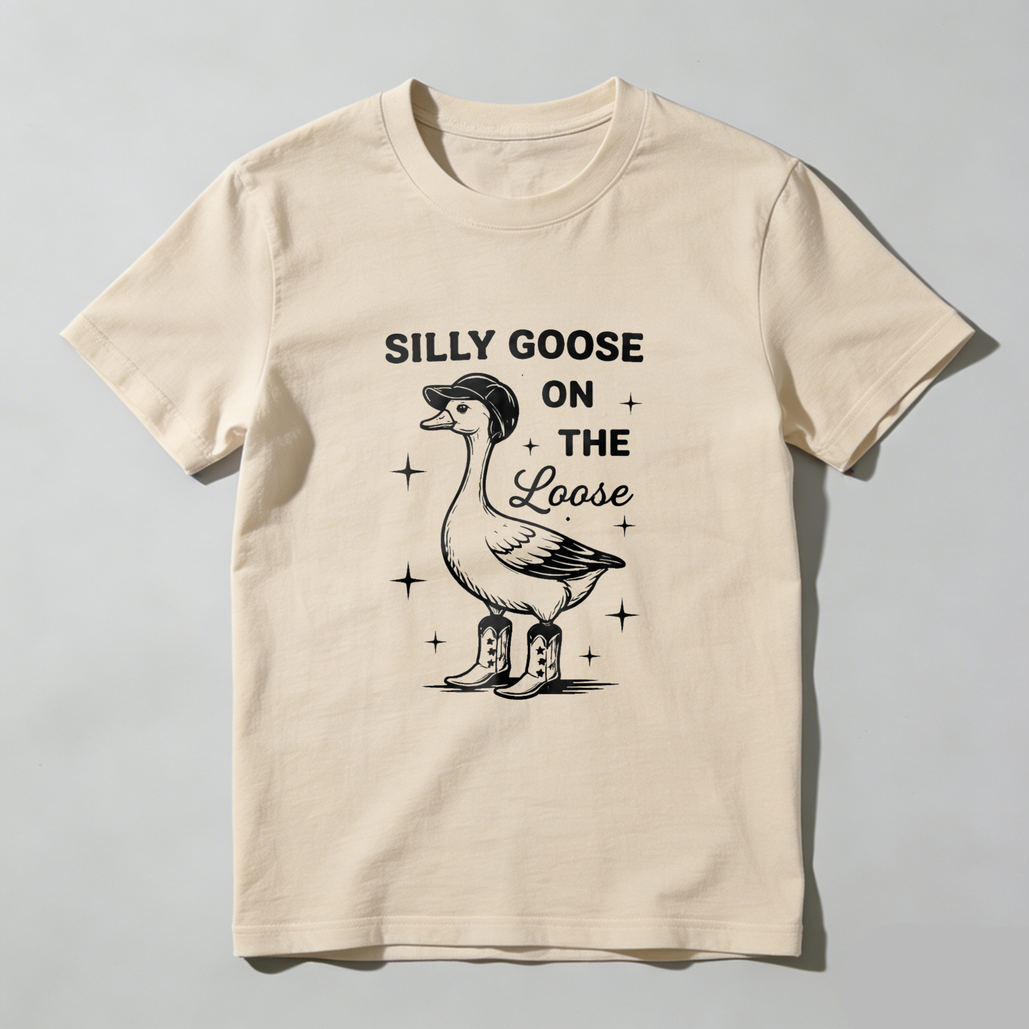 Silly Goose On The Loose Funny Duck T Shirt With Stars And Boots Design For Men Women Unisex Casual Wear