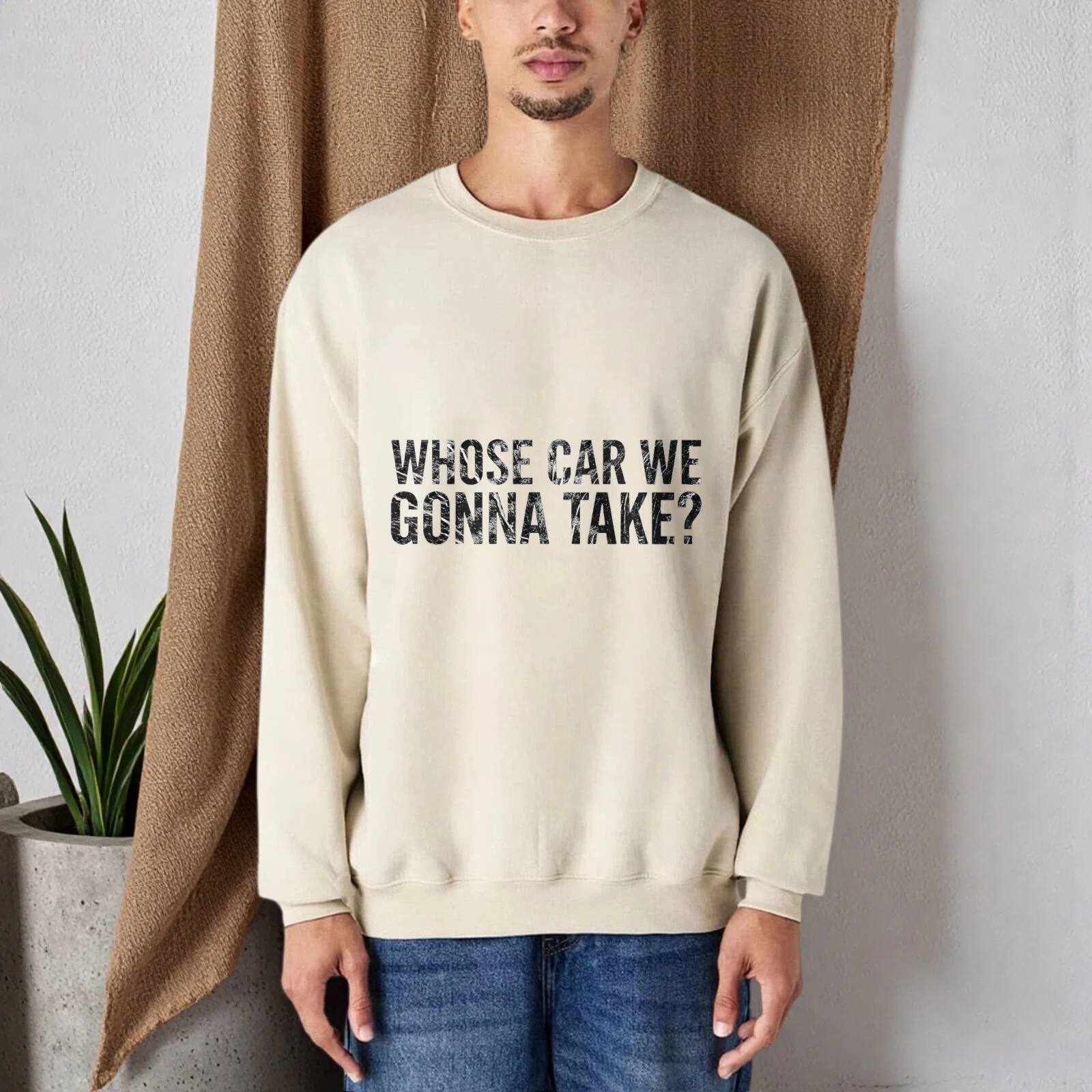 TEECURENT Whose Car We Gonna Take Sweatshirt Black Crewneck Long Sleeve Pullover Casual Graphic Sweatshirt For Men Women Unisex Fashion Streetwear Top