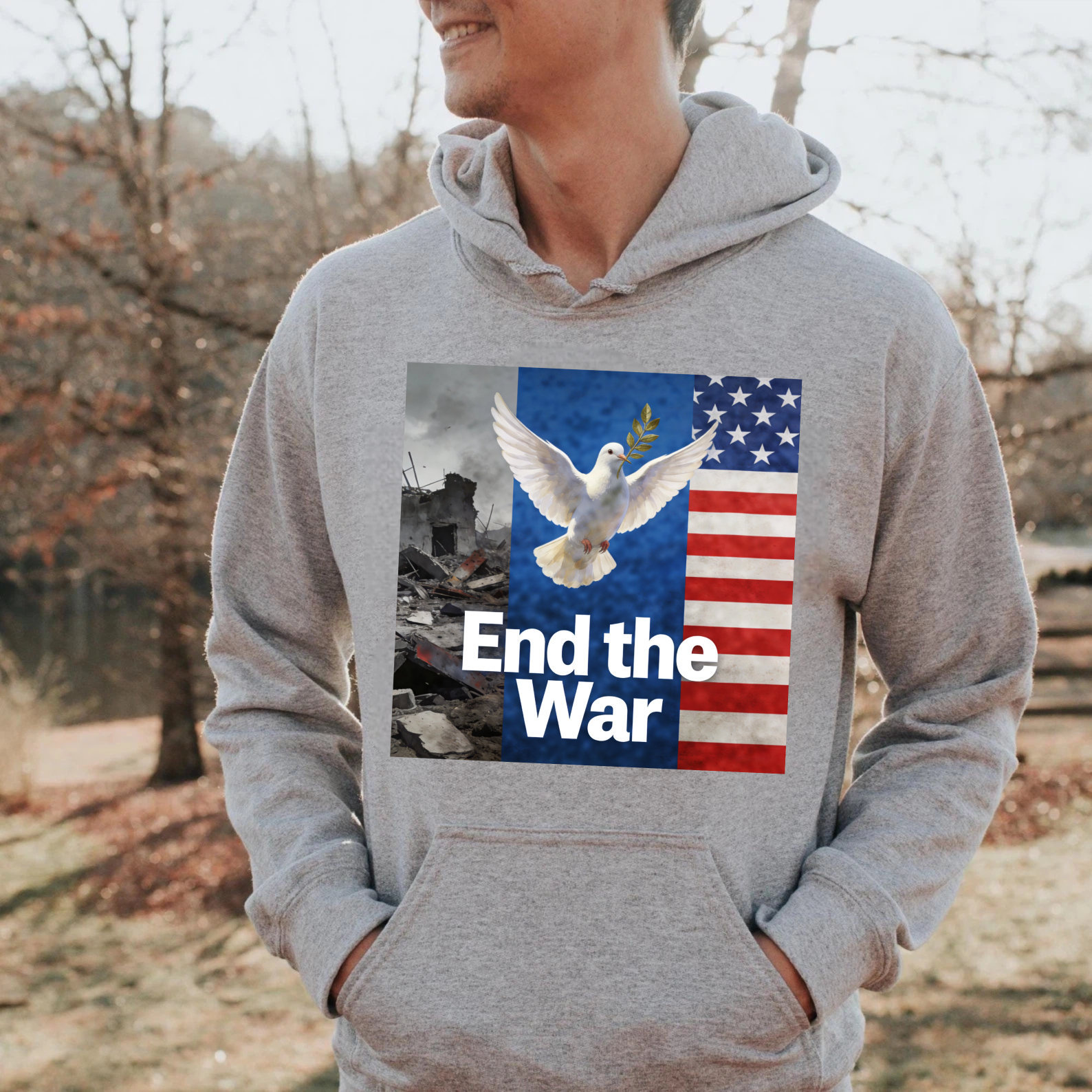 TEECURENT End The War Peace Dove American Flag Hoodie Anti War Message Sweatshirt For Men And Women