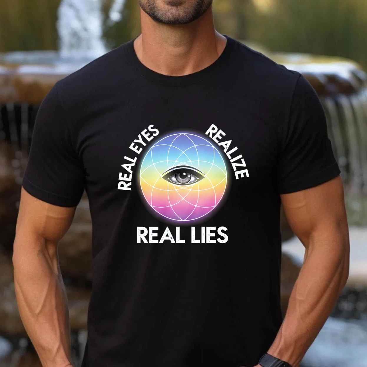 TEECURENT  Real Eyes Realize Real Lies Eye Globe Pattern TEECURENT