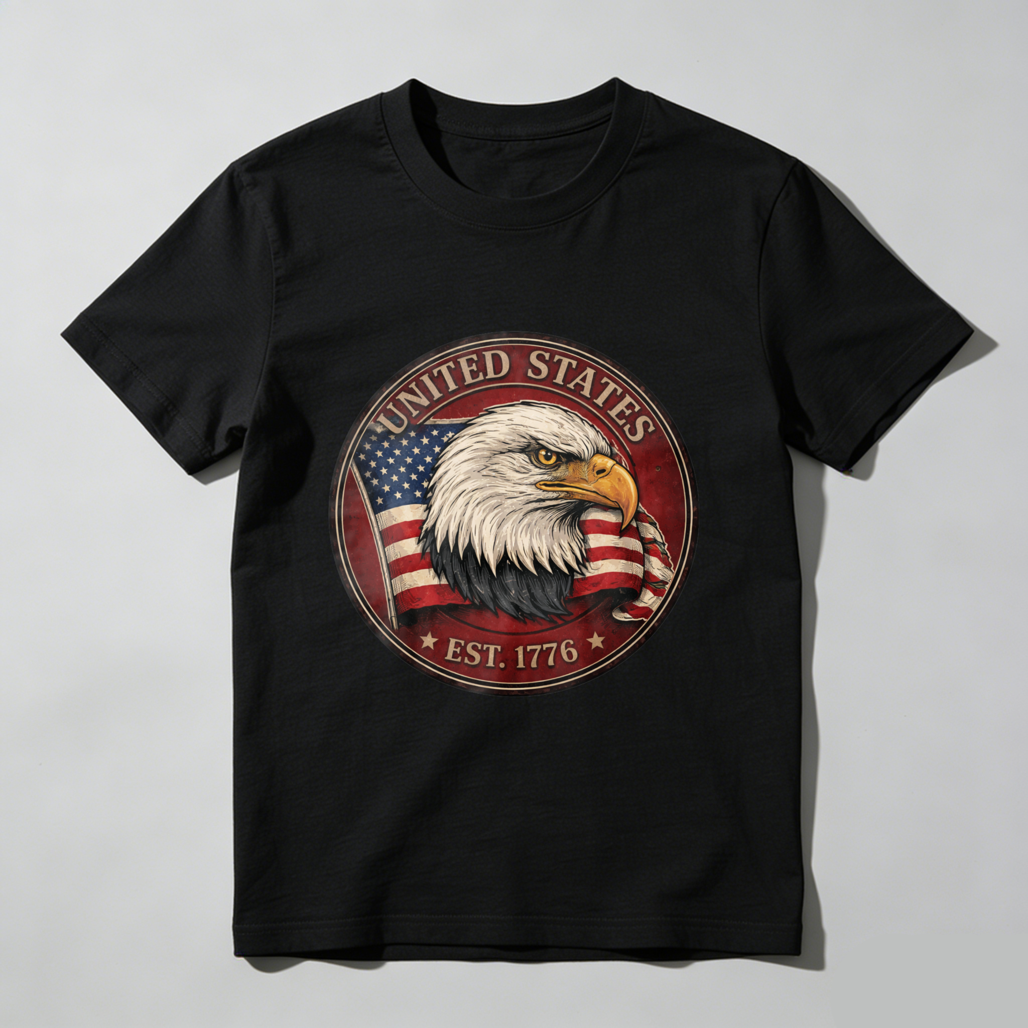 United States Eagle American Flag Patriotic T-Shirt Est 1776 Black Men's Classic Fit Shirt
