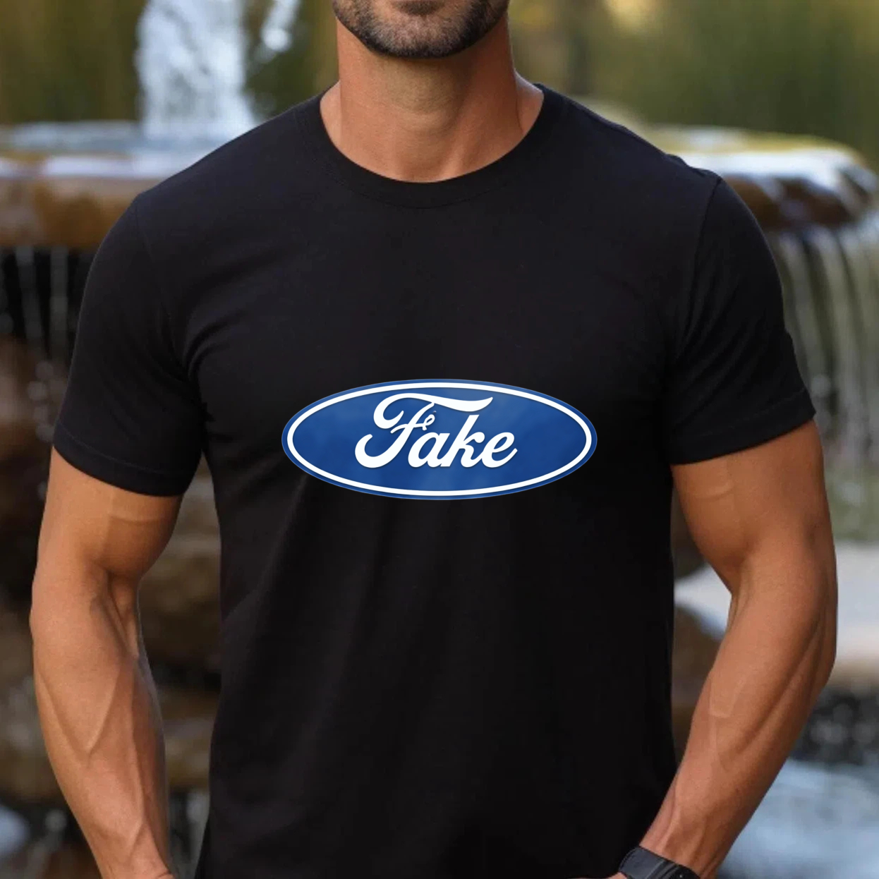 Fake Ford Logo T Shirt Black Men Women Unisex Casual Tee Top Fashion Statement Clothing