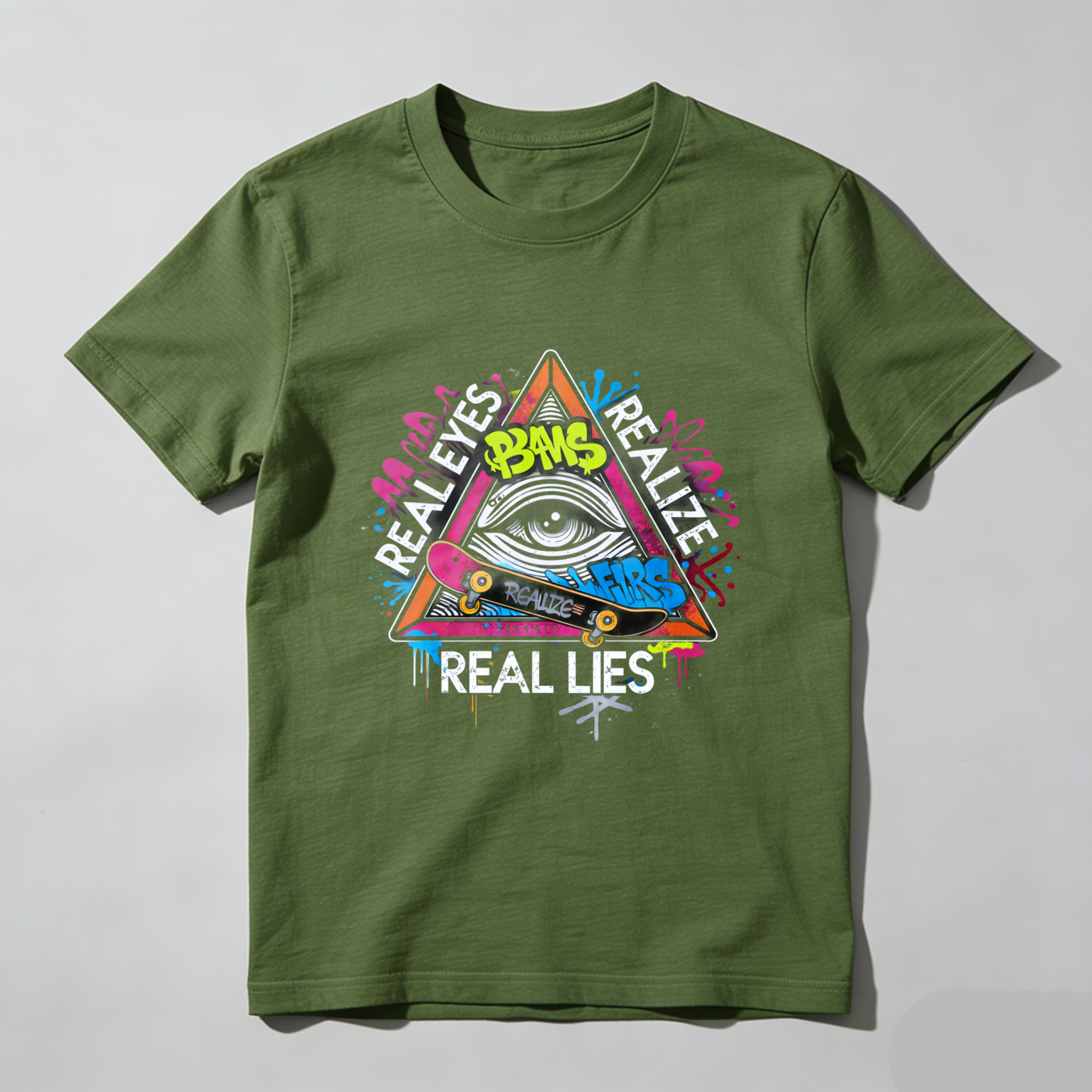 TEECURENT  Real Eyes Realize Real Lies Eye Pyramid Art Design TEECURENT
