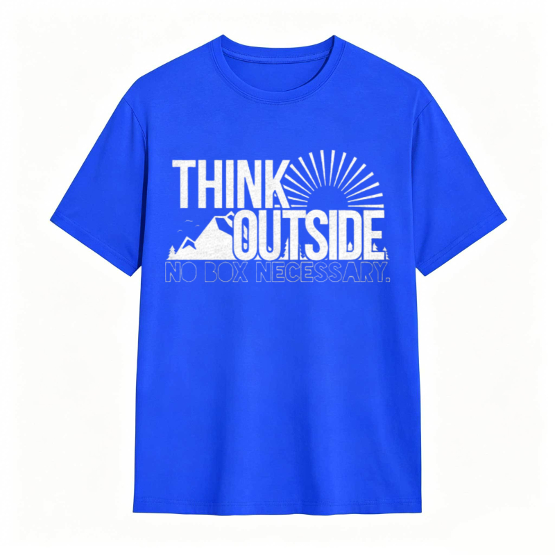 Think Outside No Box Necessary Mountain Sunburst Design T-shirt