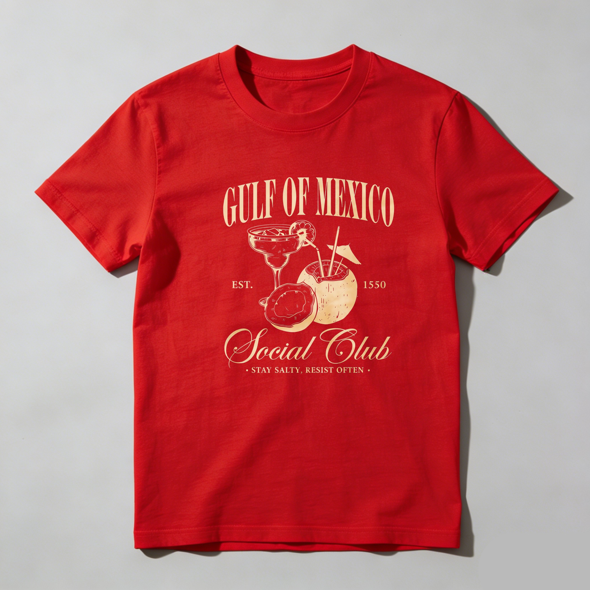 TEECURENT Gulf Of Mexico Social Club   Pure Cotton Short Sleeve T-Shirt-TeeCurent