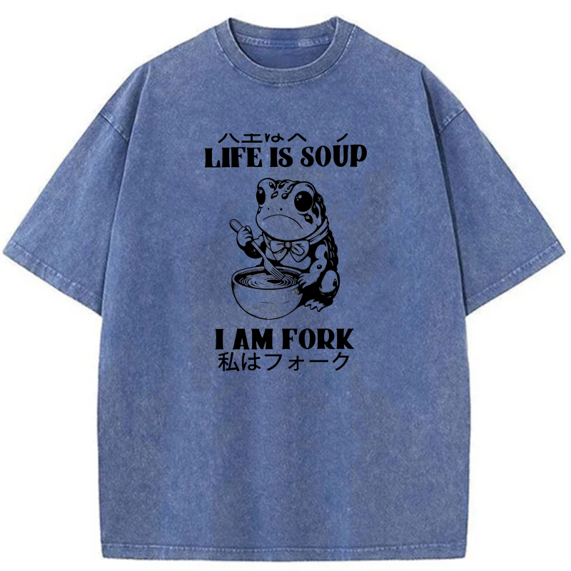 Life Is Soup I Am Fork Frog Eating Bowl tshirt 100% cotton