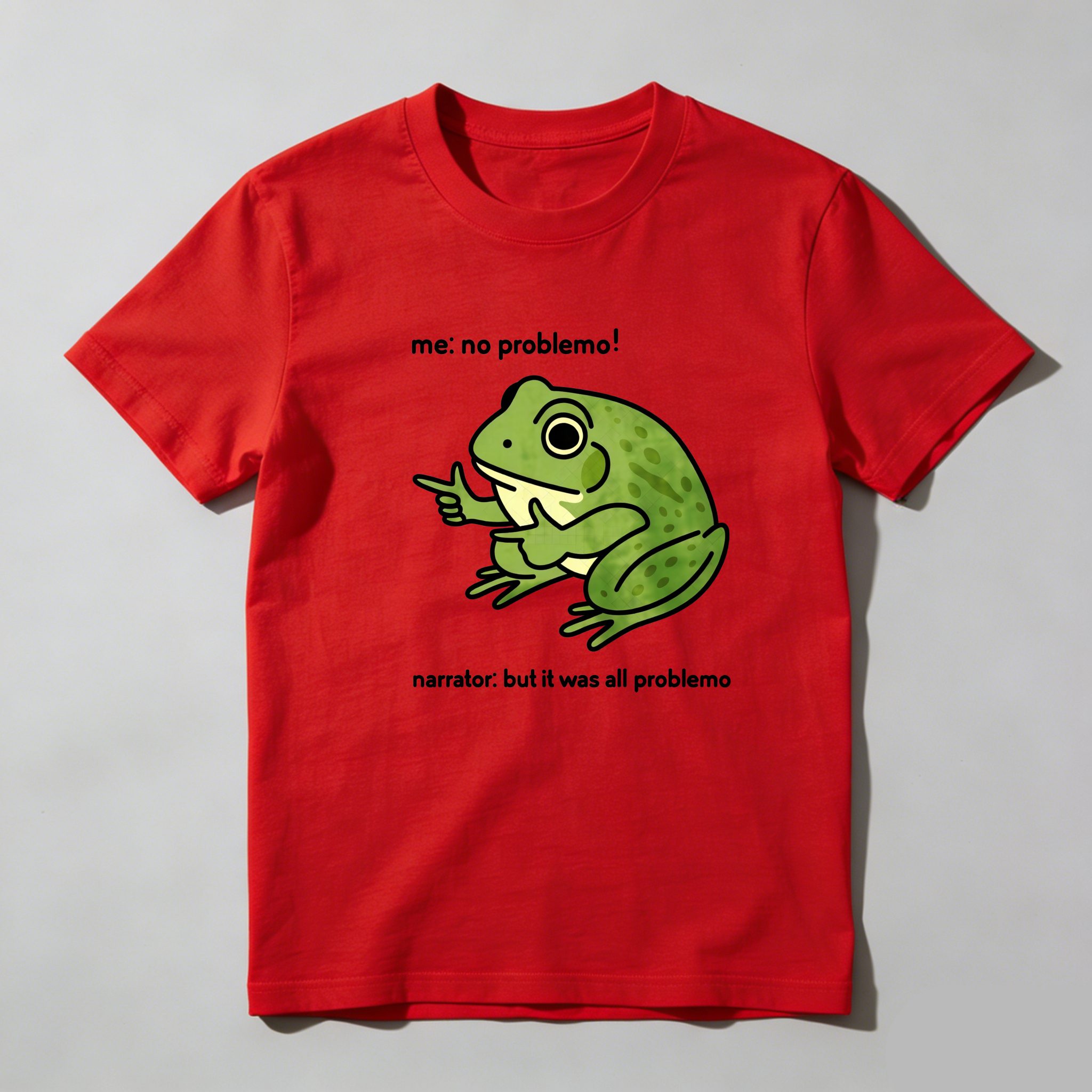 TEECURENT Frog No Problemo Narrator All Problemo Pure Cotton Short Sleeve T-Shirt-TeeCurent