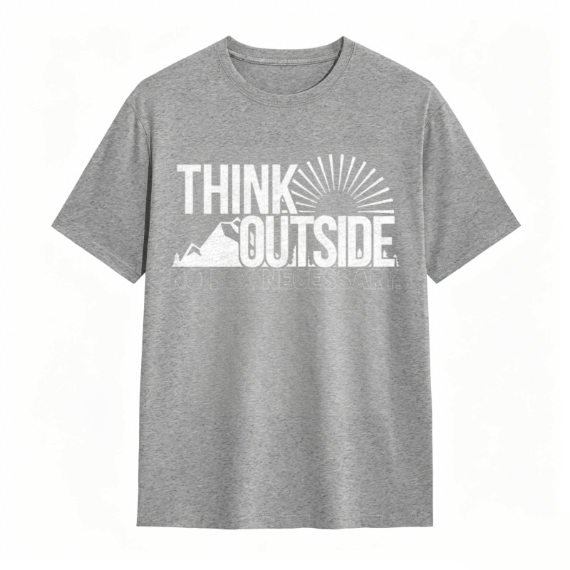 Think Outside No Box Necessary Mountain Sunburst Design T-shirt