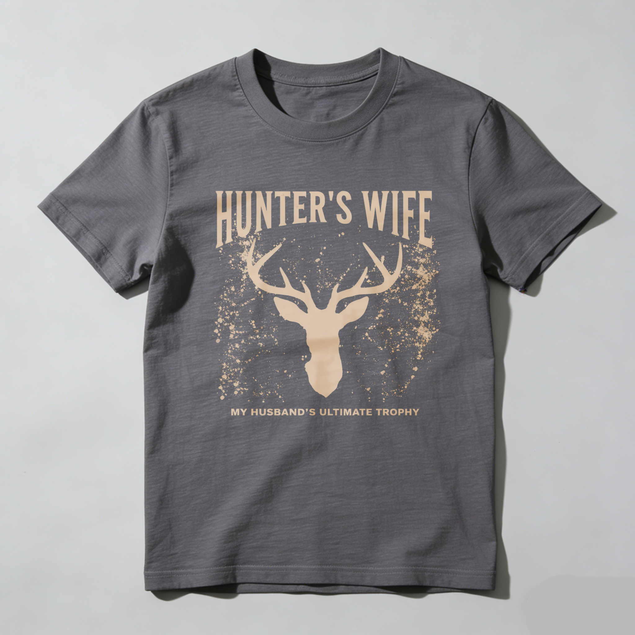 TEECURENT Hunters Wife My Husbands Ultimate Trophy Deer Head Graphic T-Shirt For Women Hunting Theme Casual Shirt-TeeCurent