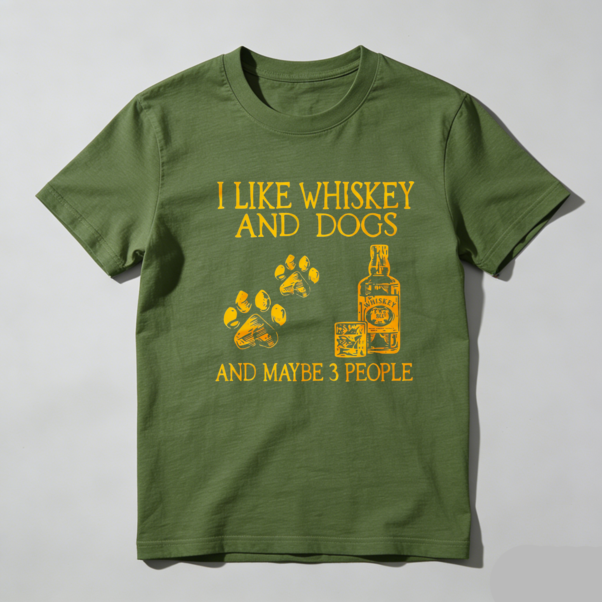 TEECURENT I Like Whiskey And Dogs And Maybe 3 People Pure Cotton Short Sleeve T Shirt-TeeCurent