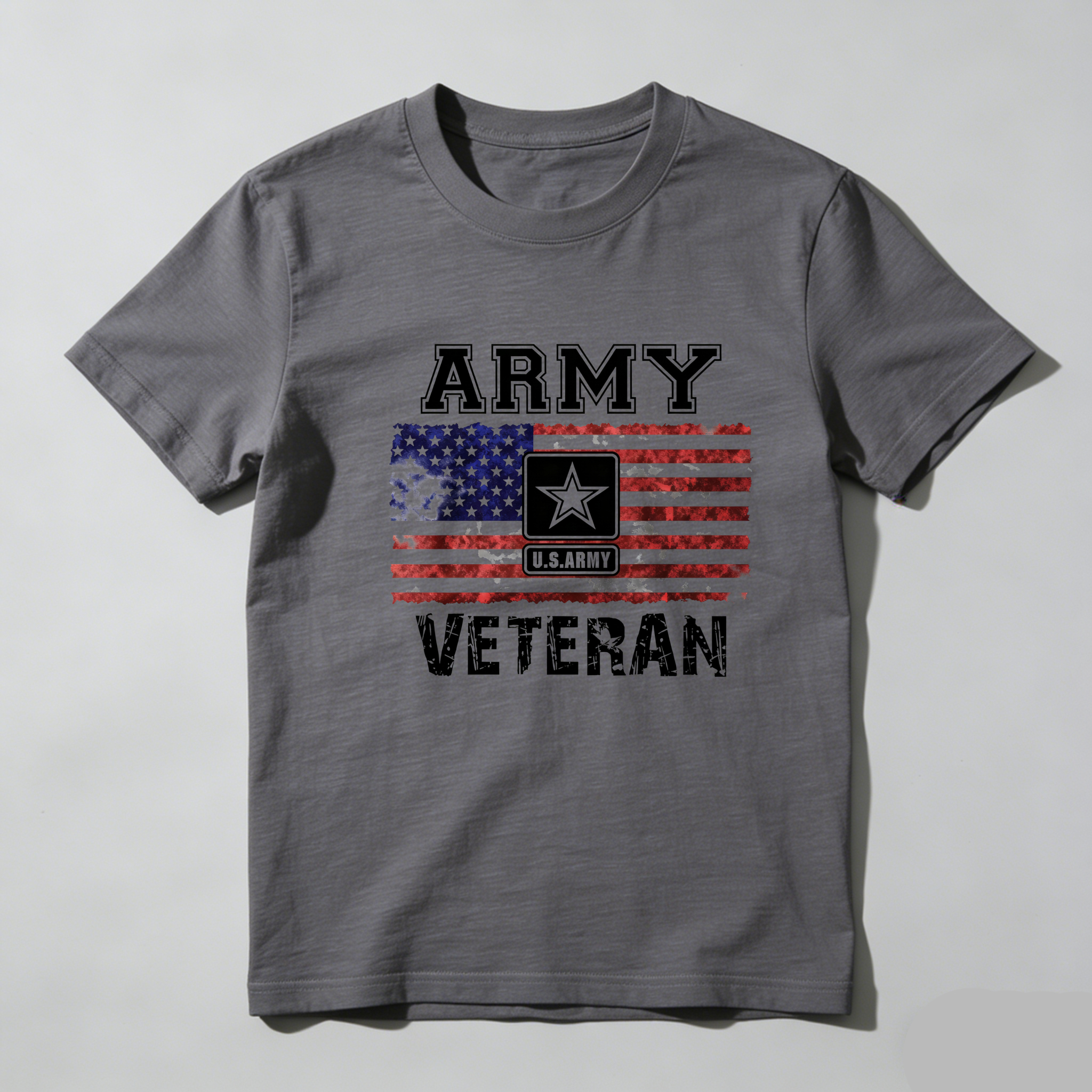 TEECURENT Army Veteran Flag Print Pure Cotton Short Sleeve T Shirt-TeeCurent