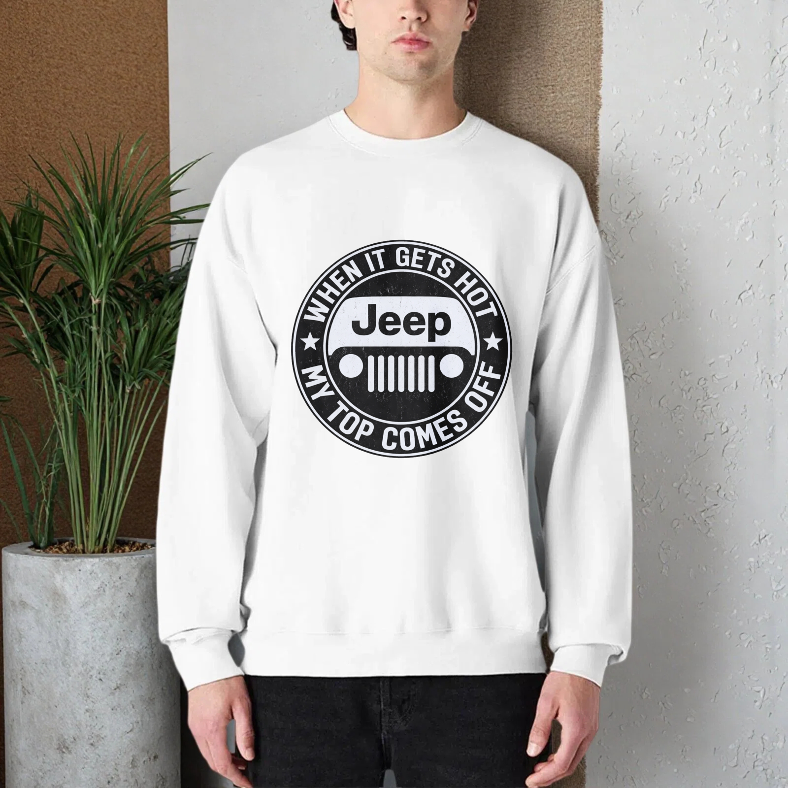 TEECURENT When It Gets Hot My Top Comes Off Jeep Sweatshirt Unisex Crewneck Pullover Long Sleeve Graphic Sweatshirt For Men Women Casual Streetwear Fashion Apparel