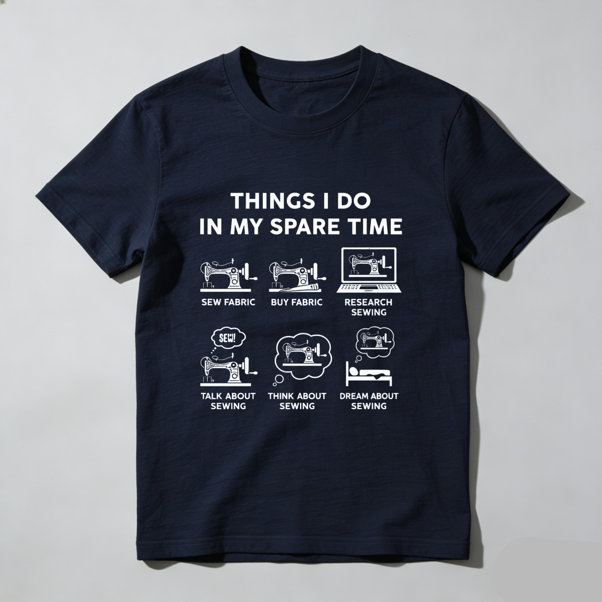 TEECURENT Things I Do In My Spare Time Sewing T-Shirt For Sewing Enthusiasts And Crafters With Fun Sewing Icons And Humorous Quotes WOMEN