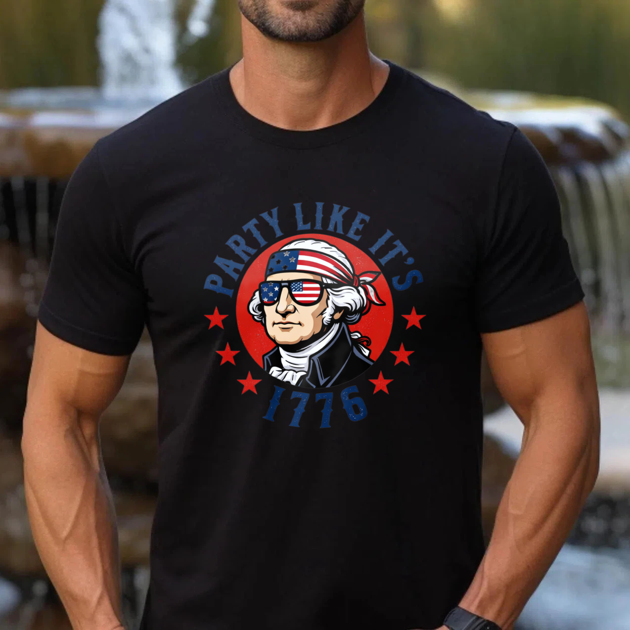 Party Like Its 1776 George Washington Patriotic T-Shirt American Flag Design Independence Day Celebration Apparel