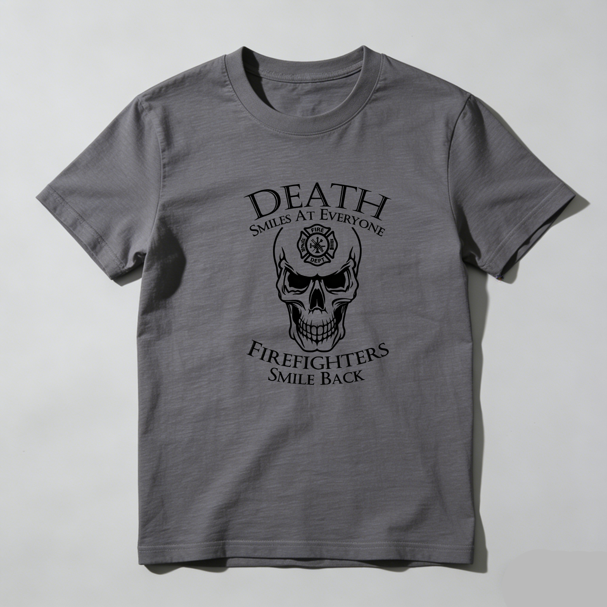 TEECURENT Death Smiles At Everyone Firefighters Smile Back Pure Cotton Short Sleeve T Shirt-TeeCurent