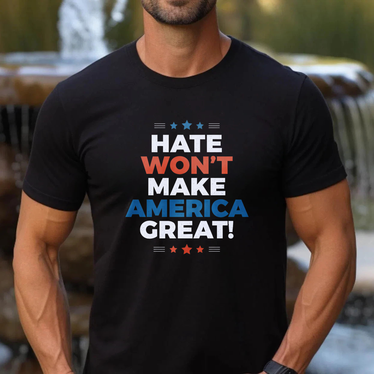 TEECURENTHate Wont Make America Great Political Statement T Shirt For Men And Women Patriotic American Flag Design Black Cotton Tee-TeeCurent