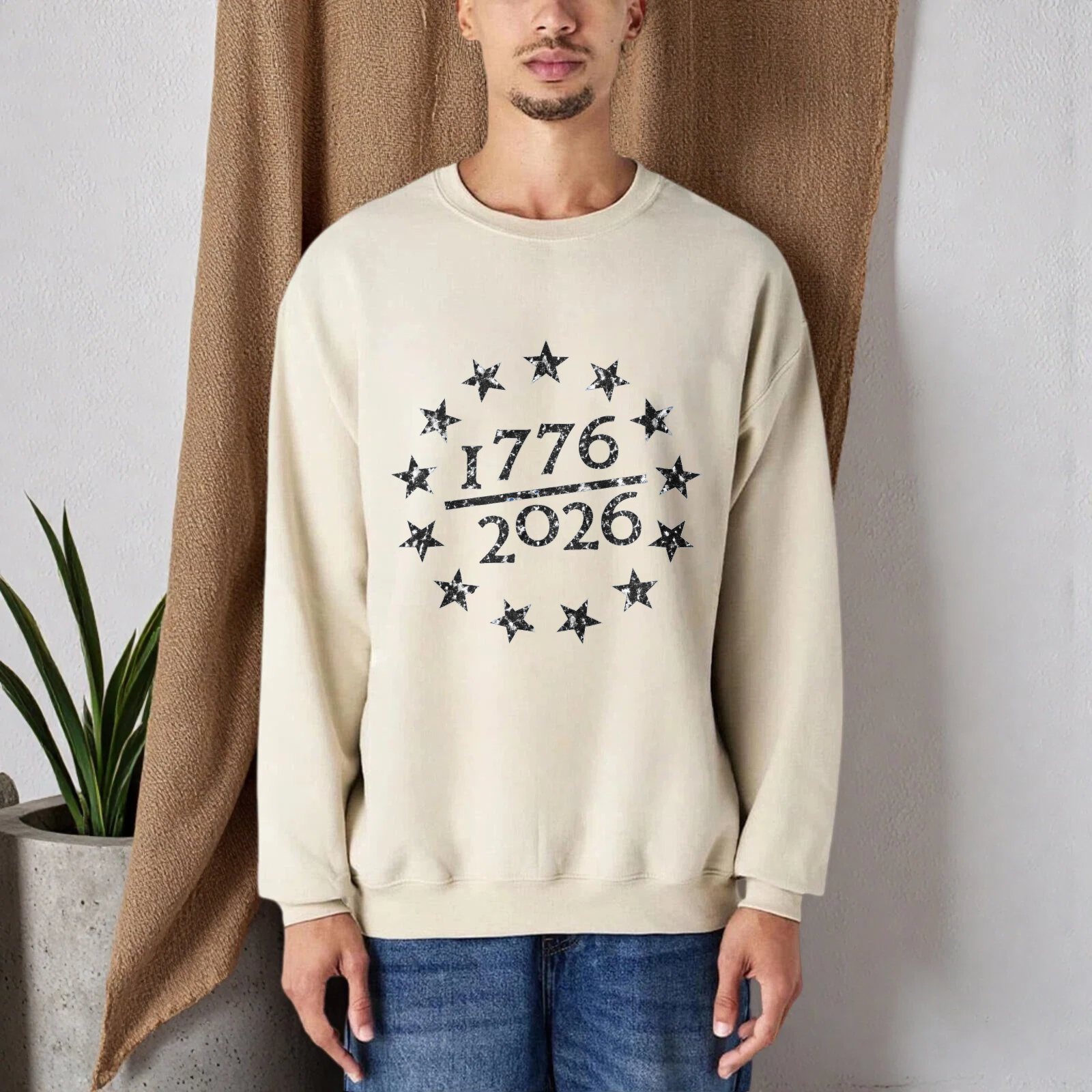 Black Sweatshirt 1776 2026 Stars American Independence Day Celebration Graphic Crewneck Pullover Unisex Casual Wear