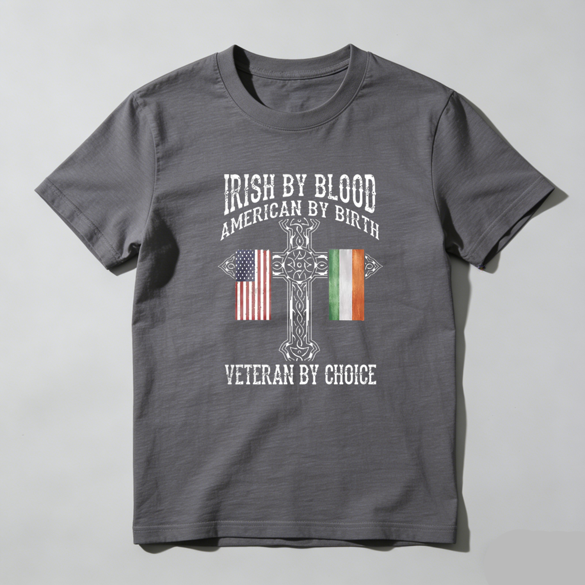 TEECURENT Irish By Blood American By Birth Veteran By Choice tshirt 100% cotton