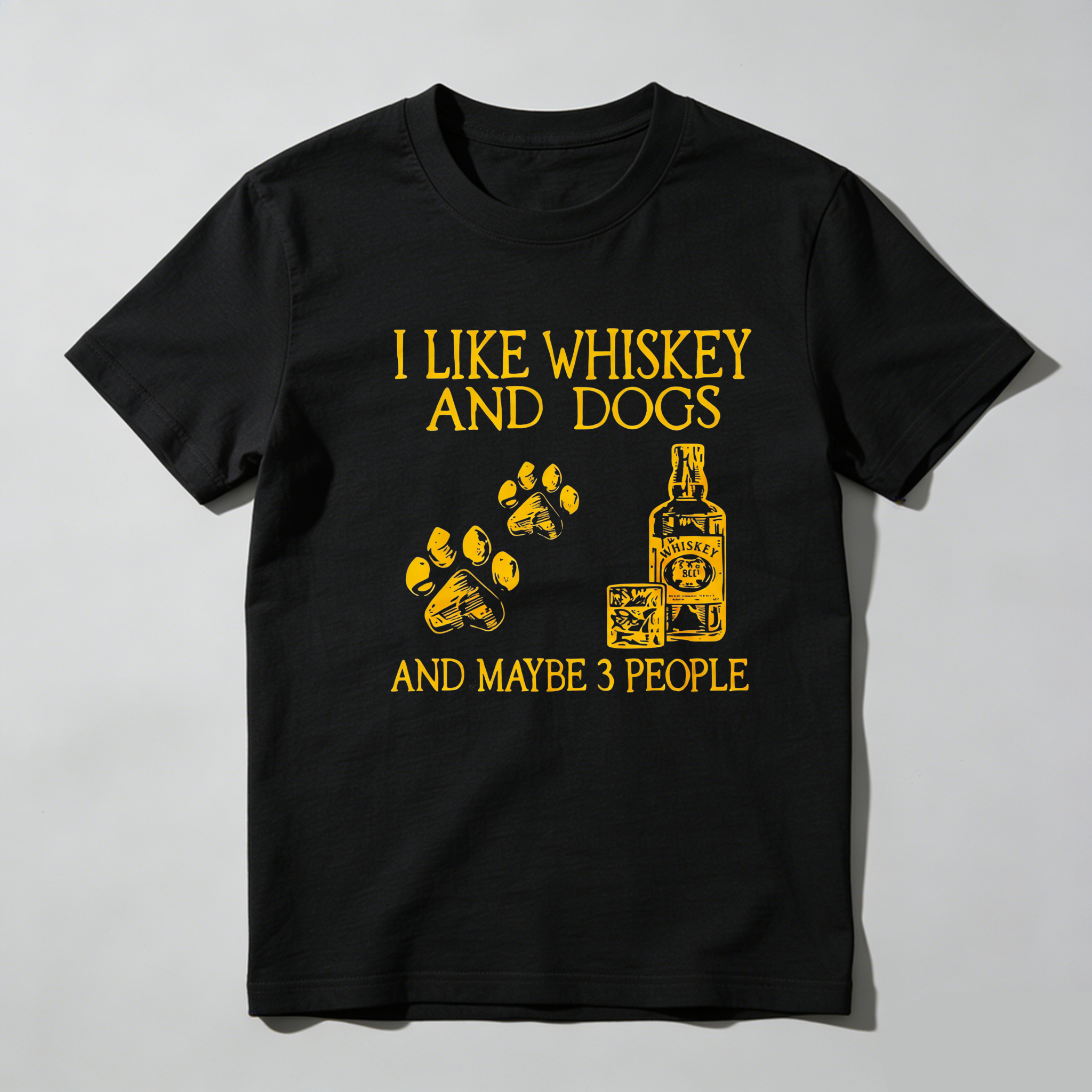 TEECURENT I Like Whiskey And Dogs And Maybe 3 People Pure Cotton Short Sleeve T Shirt-TeeCurent