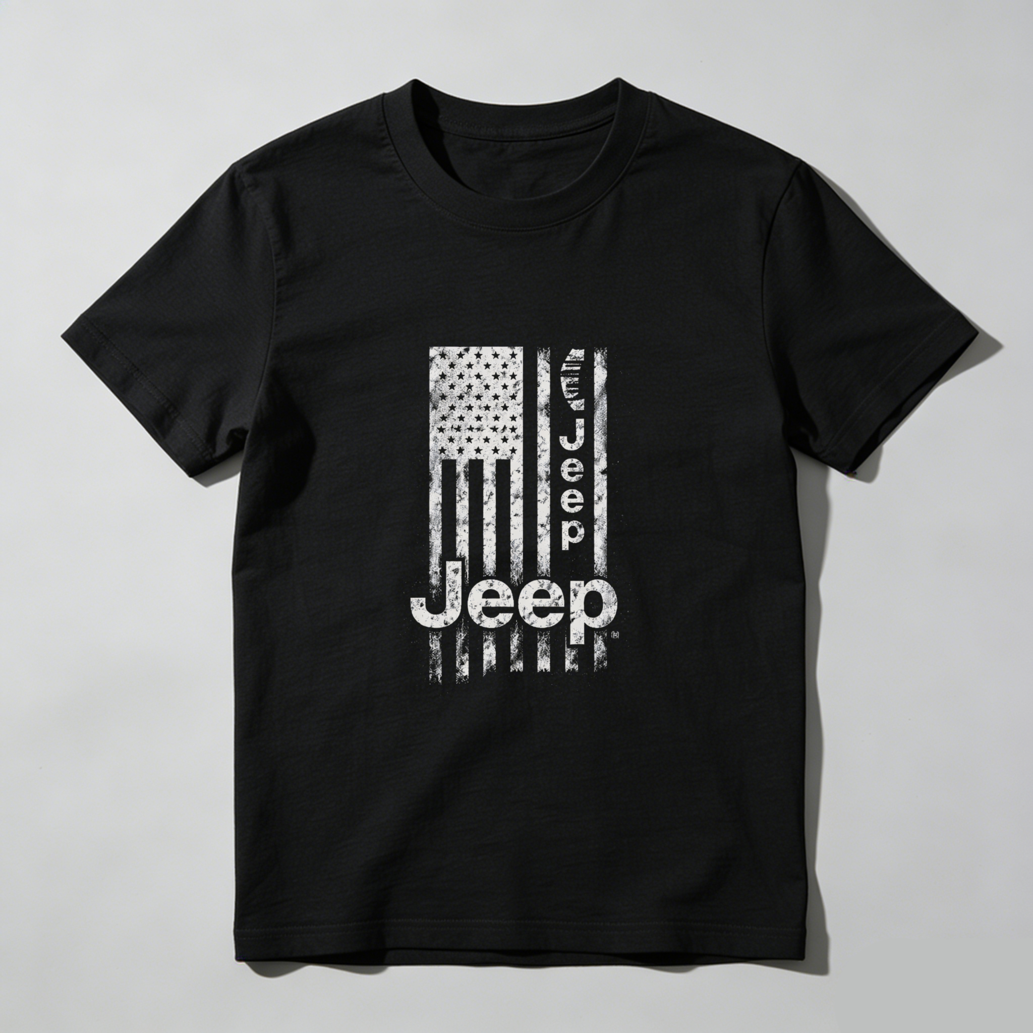 Jeep American Flag T-Shirt Black Men's Casual Graphic Tee With Distressed Usa Design And Jeep Logo For Outdoor Adventure Enthusiasts