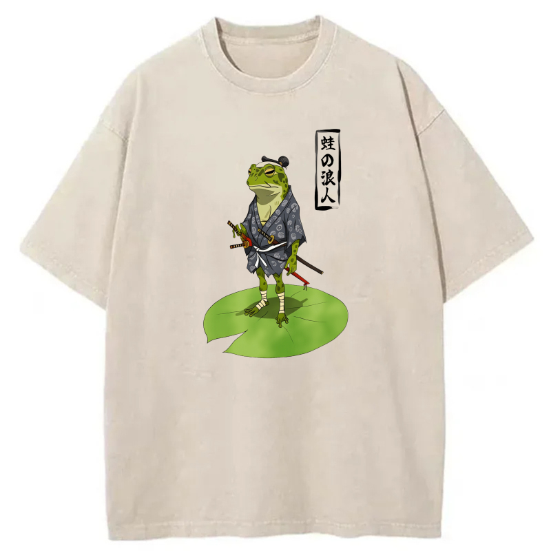 Frog Samurai Standing On Lily Pad tshirt 100% cotton