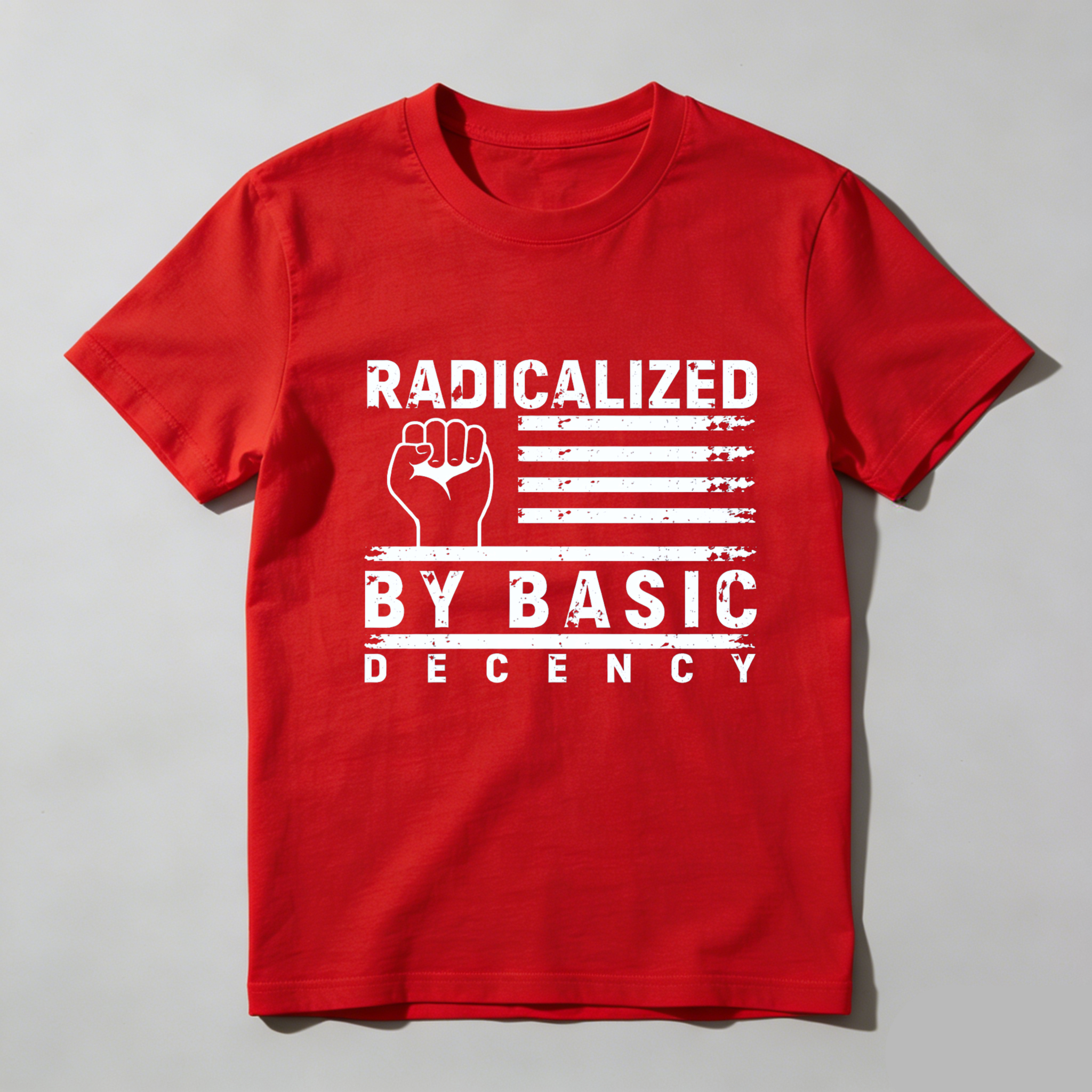 TEECURENTRadicalized By Basic Decency T Shirt With Fist And American Flag Design Black Men Women Unisex Streetwear Graphic Tee-TeeCurent