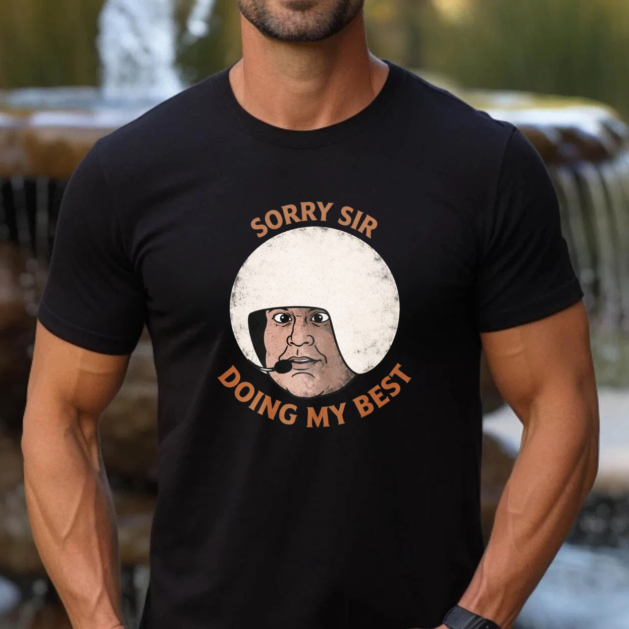 TEECURENT Sorry Sir Doing My Best T-Shirt Funny Humor Shirt With Cartoon Face Design For Men And Women