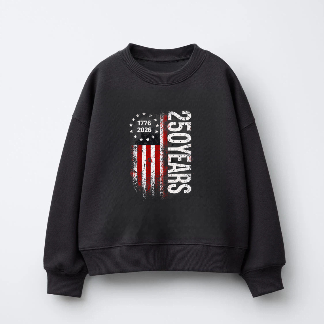 250 Years American Flag 1776 2026 Independence Day Usa Patriotic Sweatshirt Black Crewneck Long Sleeve Unisex Top