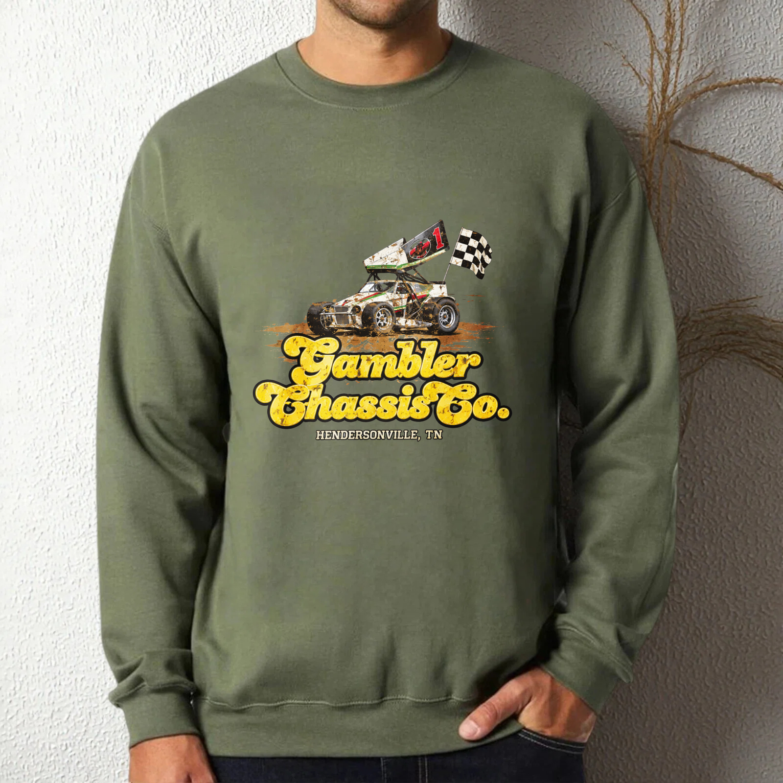 TEECURENT Gambler Chassis Co Racing Car Sweatshirt Hendersonville Tn Vintage Style Graphic Pullover Black Crewneck Long Sleeve Top