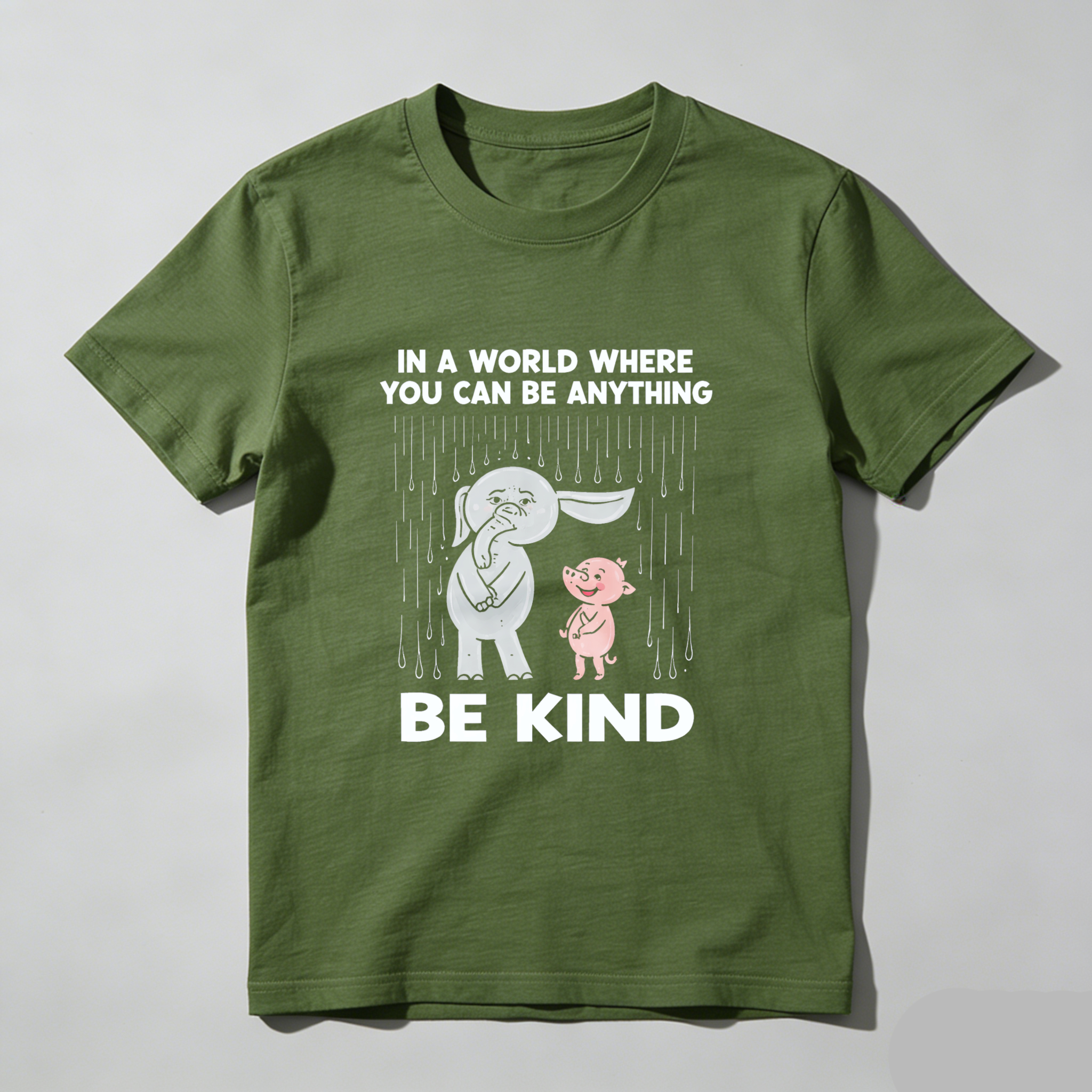 In A World Where You Can Be Anything Be Kind T Shirt With Elephant And Pig Design Made In Usa