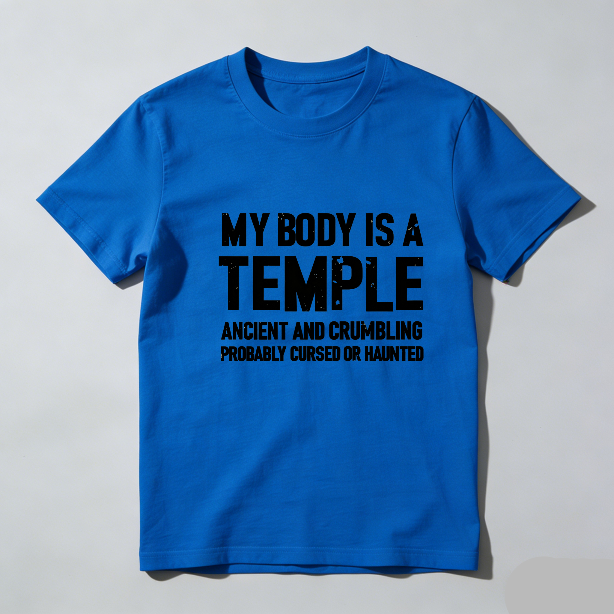TEECURENT My Body Is A Temple Ancient And Crumbling Probably Cursed Or Haunted Pure Cotton Short Sleeve T Shirt-TeeCurent