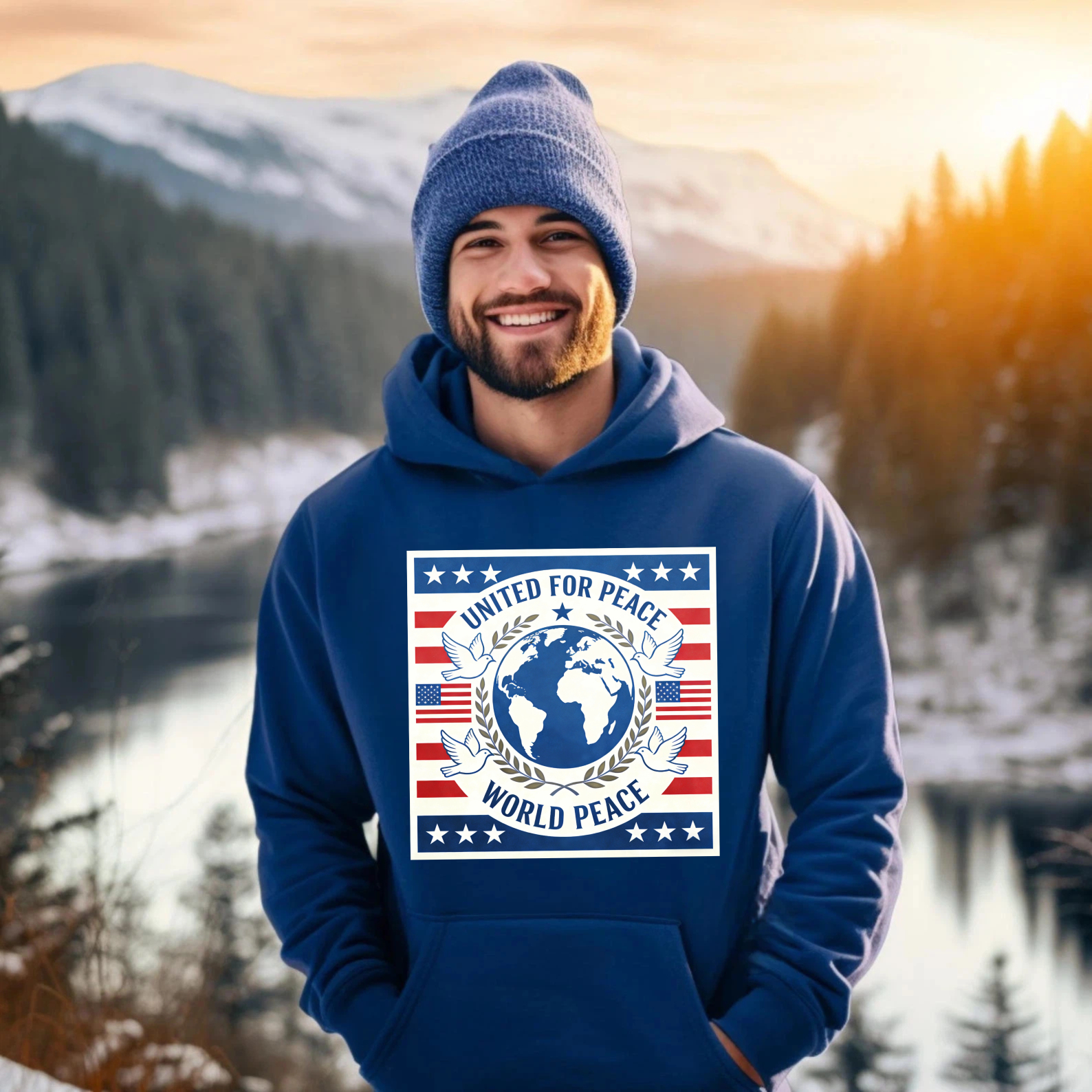 TEECURENT United For Peace World Peace Hoodie American Flag Design Global Unity Sweatshirt Patriotic Clothing For Men Women Unisex Apparel