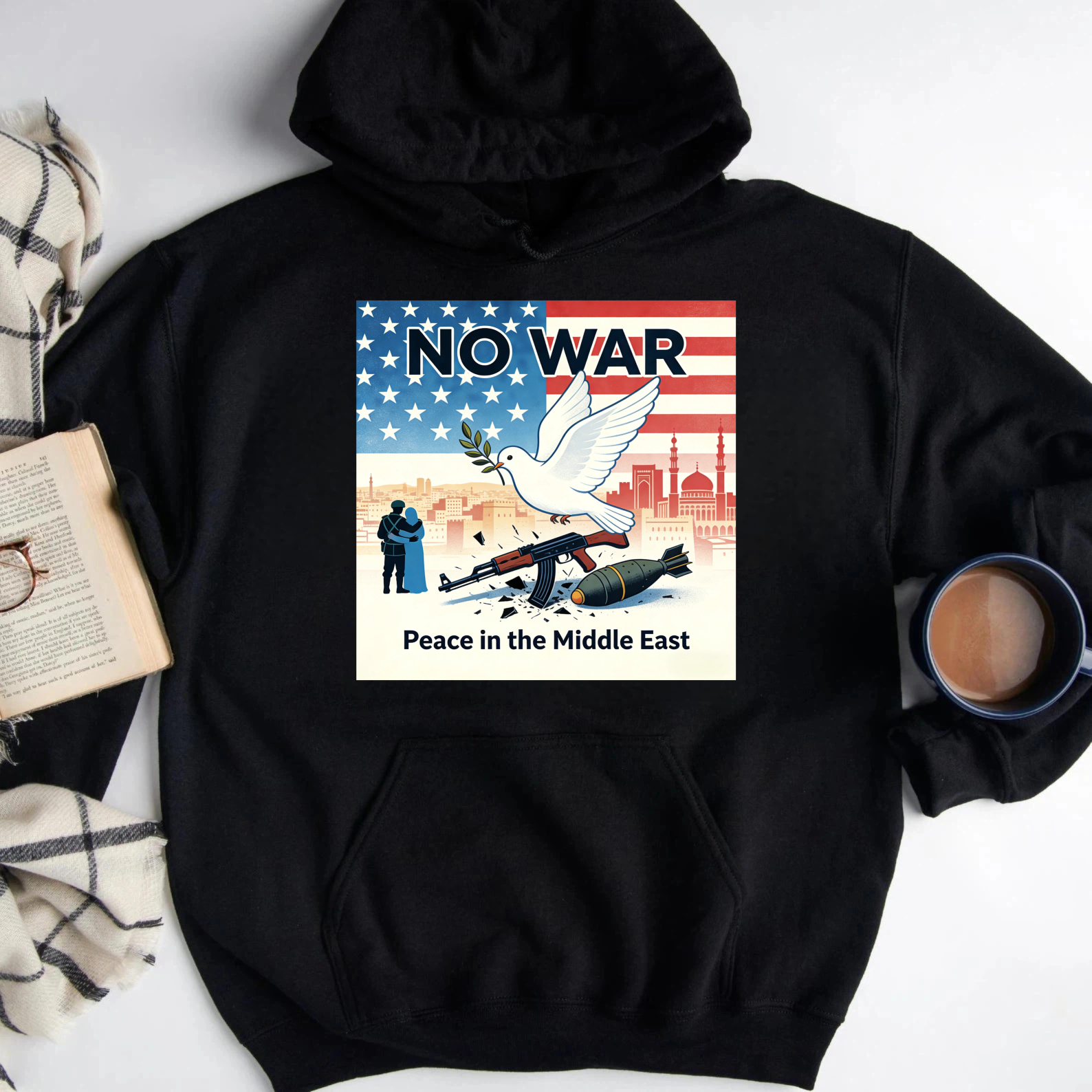 TEECURENT No War Peace In The Middle East Hoodie With American Flag And Dove Design For Peace Advocates