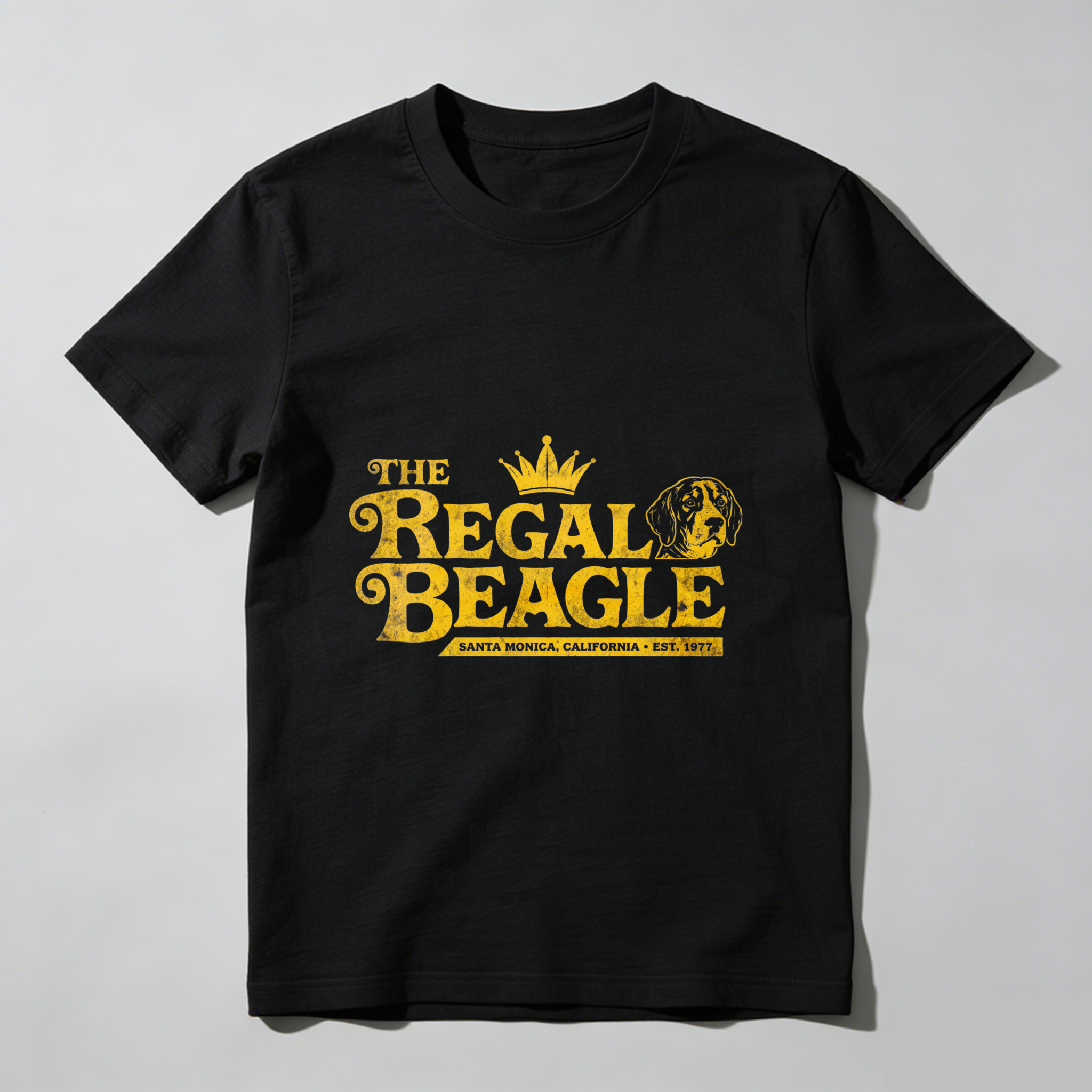 TEECURENT The Regal Beagle T-Shirt Santa Monica California Established 1977 Dog Lover Gift Golden Crown Design Black Men Women Unisex Apparel
